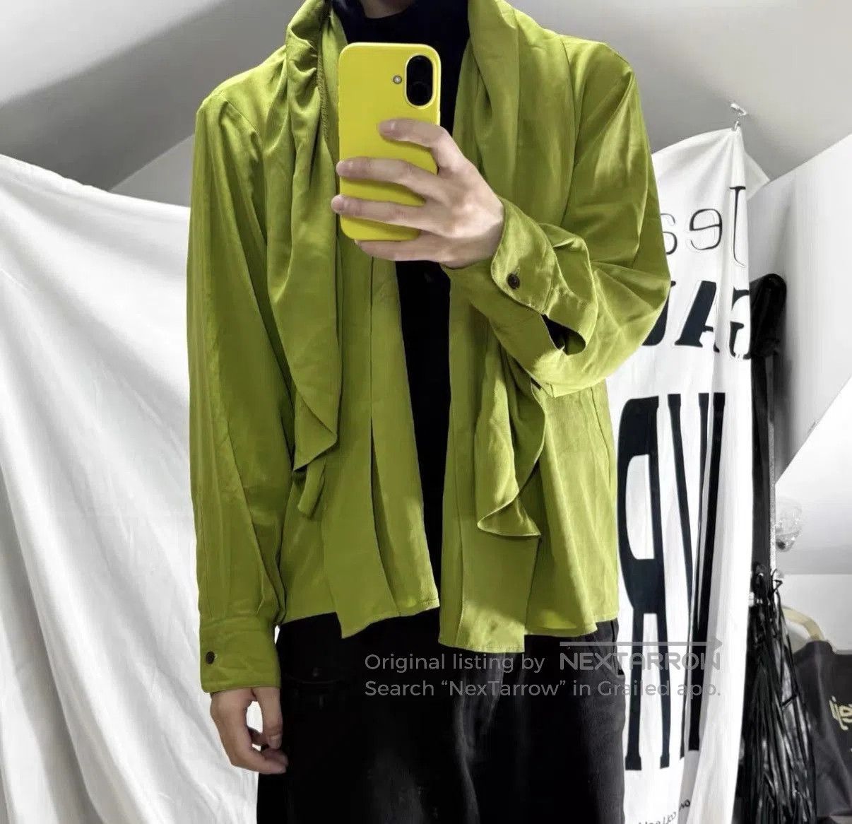 Jean Paul Gaultier Green Long Sleeve Draped Neck Shirt. Size US M / EU 48-50 / 2 - 7 Thumbnail