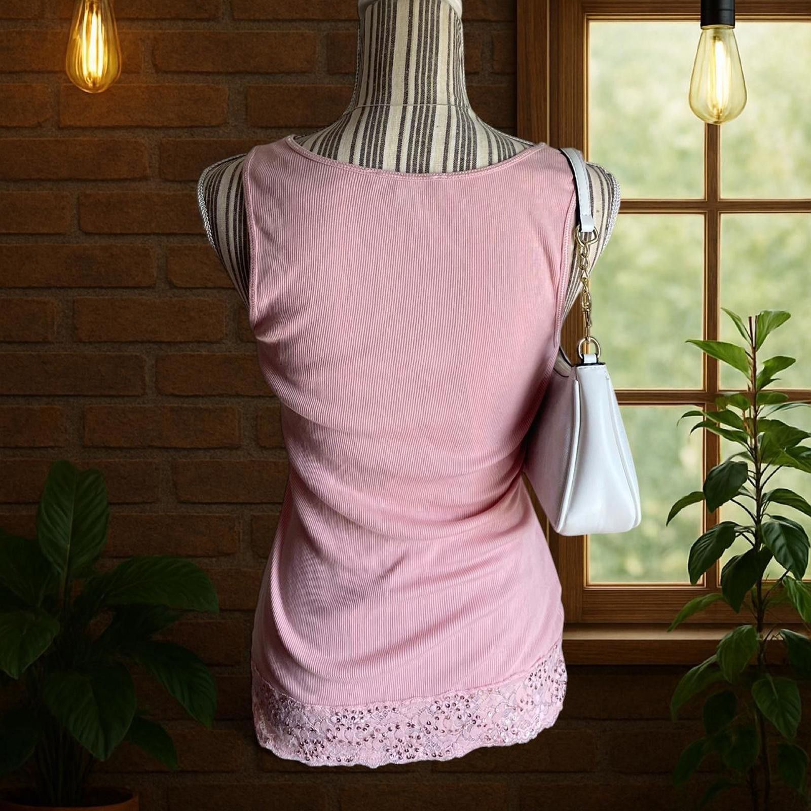 Express Pink lace top with glitter sequence detailing Size L / US 10 / IT 46 - 6 Thumbnail