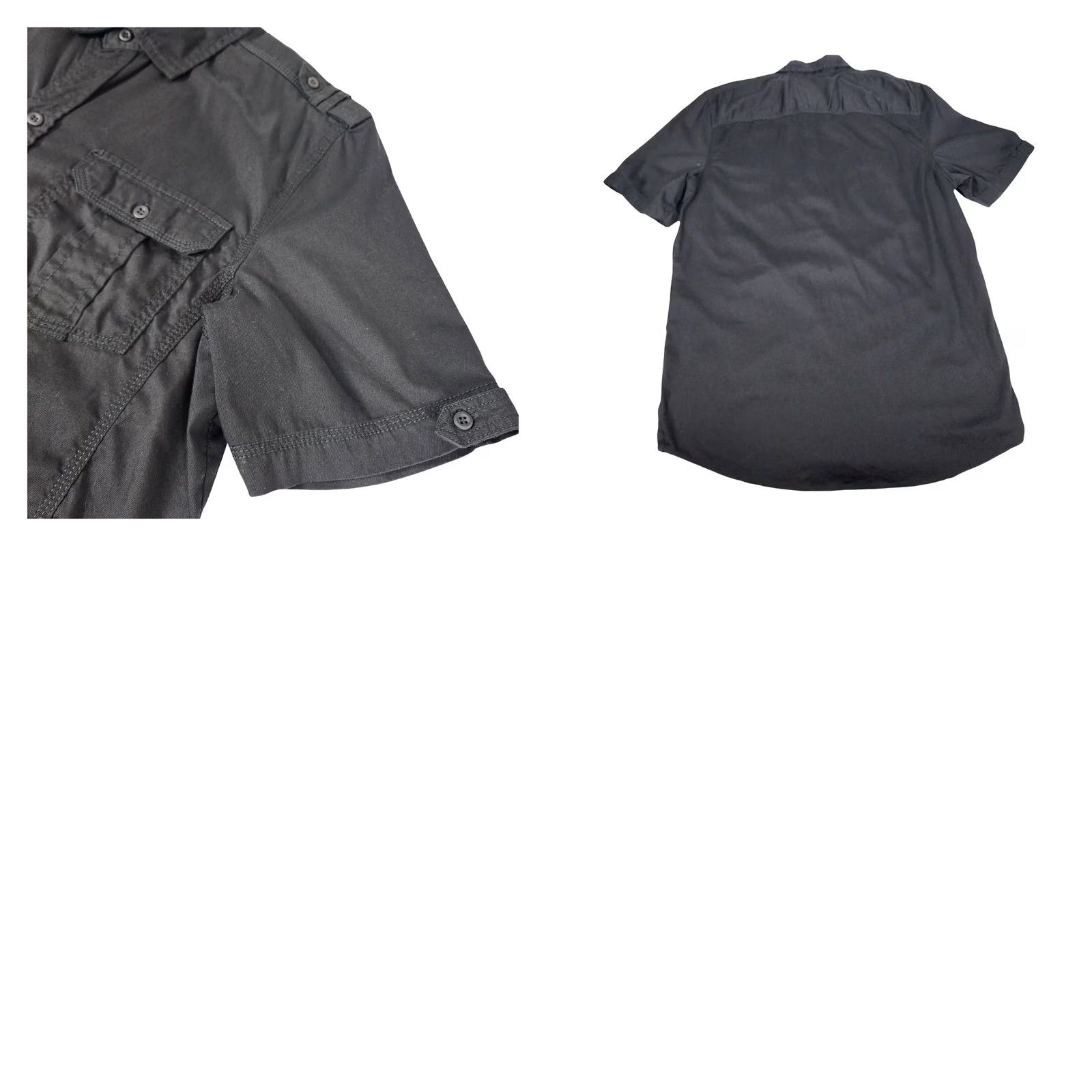 Vintage Benjamin Black Mens XL Black Short Sleeve Button-Up Shirt Utility Chest Pockets Epaulettes Straps Casual Workwear Size US XL / EU 56 / 4 - 8 Thumbnail