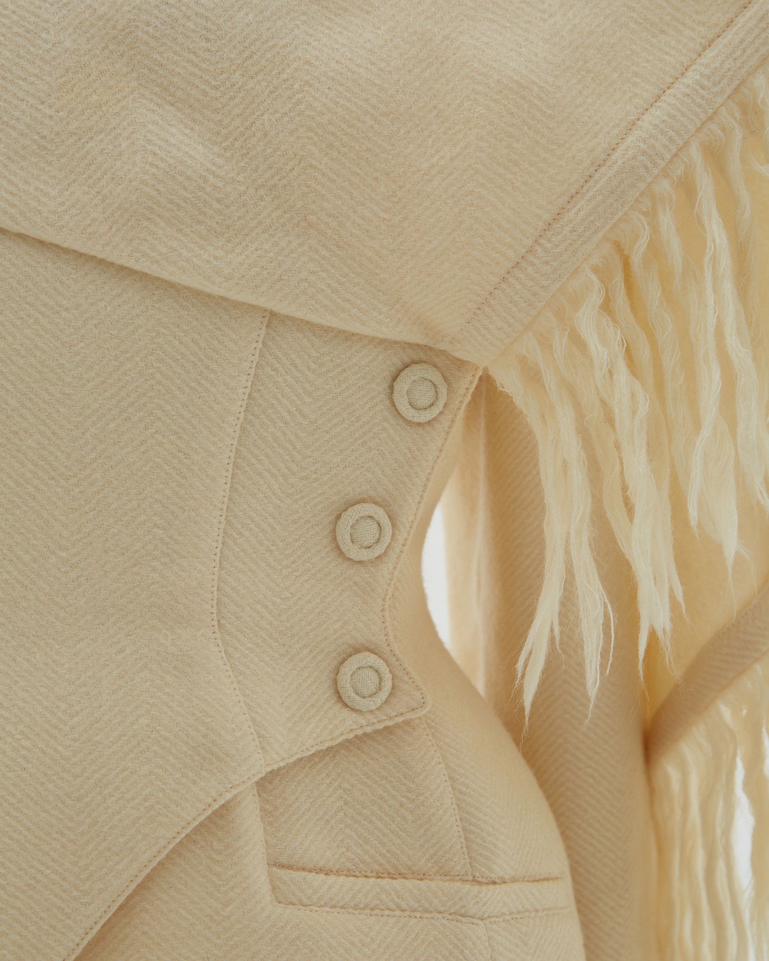 Thierry Mugler Off-white mohair fringe scarf collar jacket and skirt suit Size M / US 6-8 / IT 42-44 - 12 Thumbnail