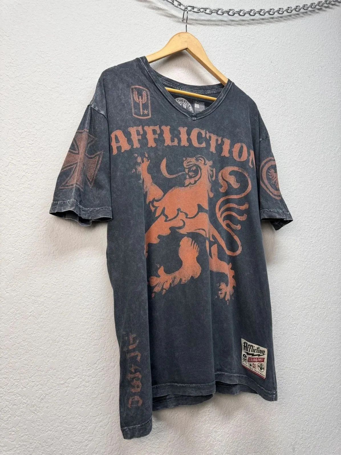 Affliction 👉 Vintage Affliction Double Skull Black T-Shirt Size US XL / EU 56 / 4 - 6 Thumbnail