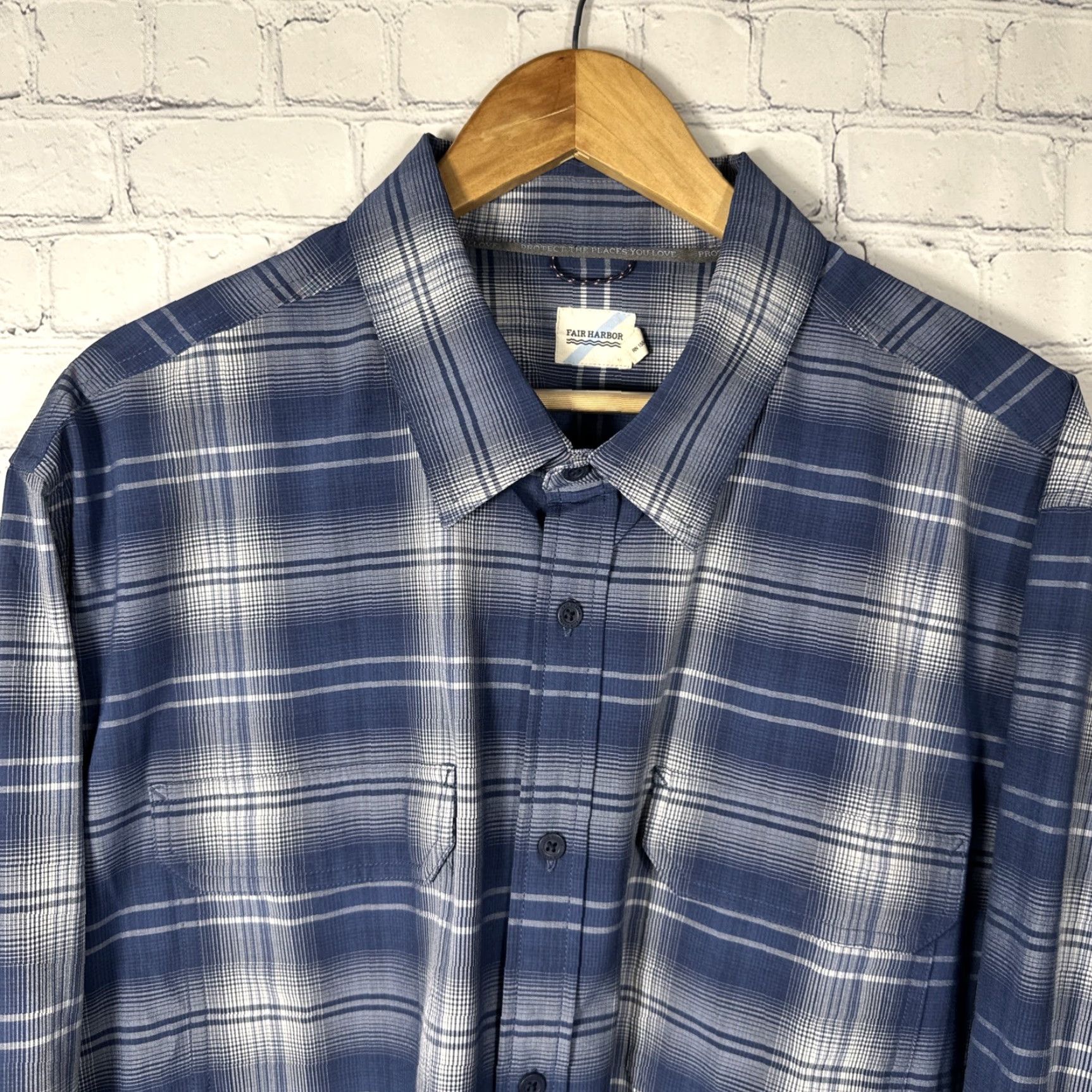 Vintage Fair Harbor Shirt Mens 2XL Blue Plaid Long Sleeve Button-Up Casual Travel Crewneck? Size US XXL / EU 58 / 5 - 2 Thumbnail