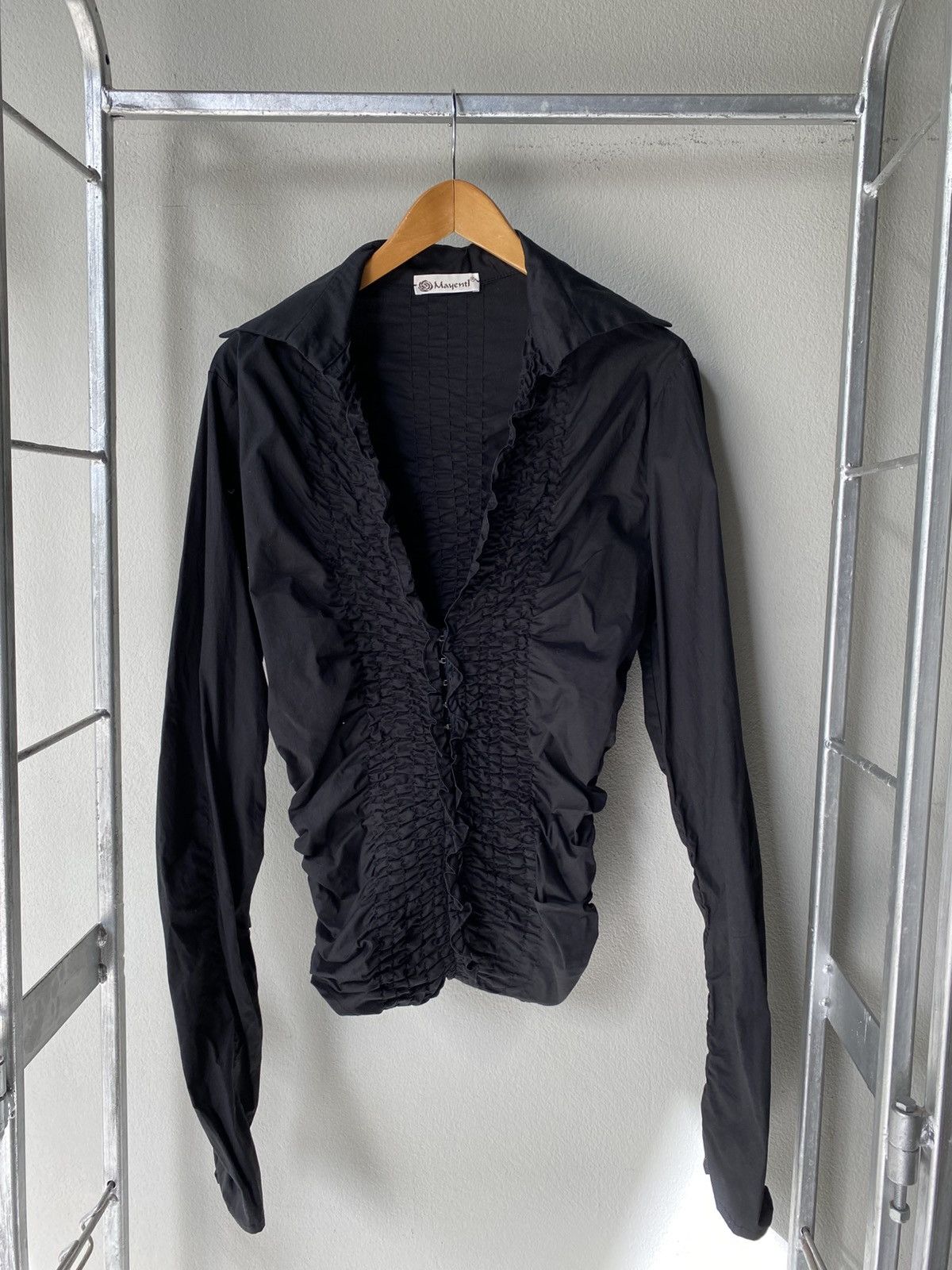 Designer × Japanese Brand Y2K Mayentl Black Ruched Long-Sleeve Blouse Size M / US 6-8 / IT 42-44 - 1 Thumbnail