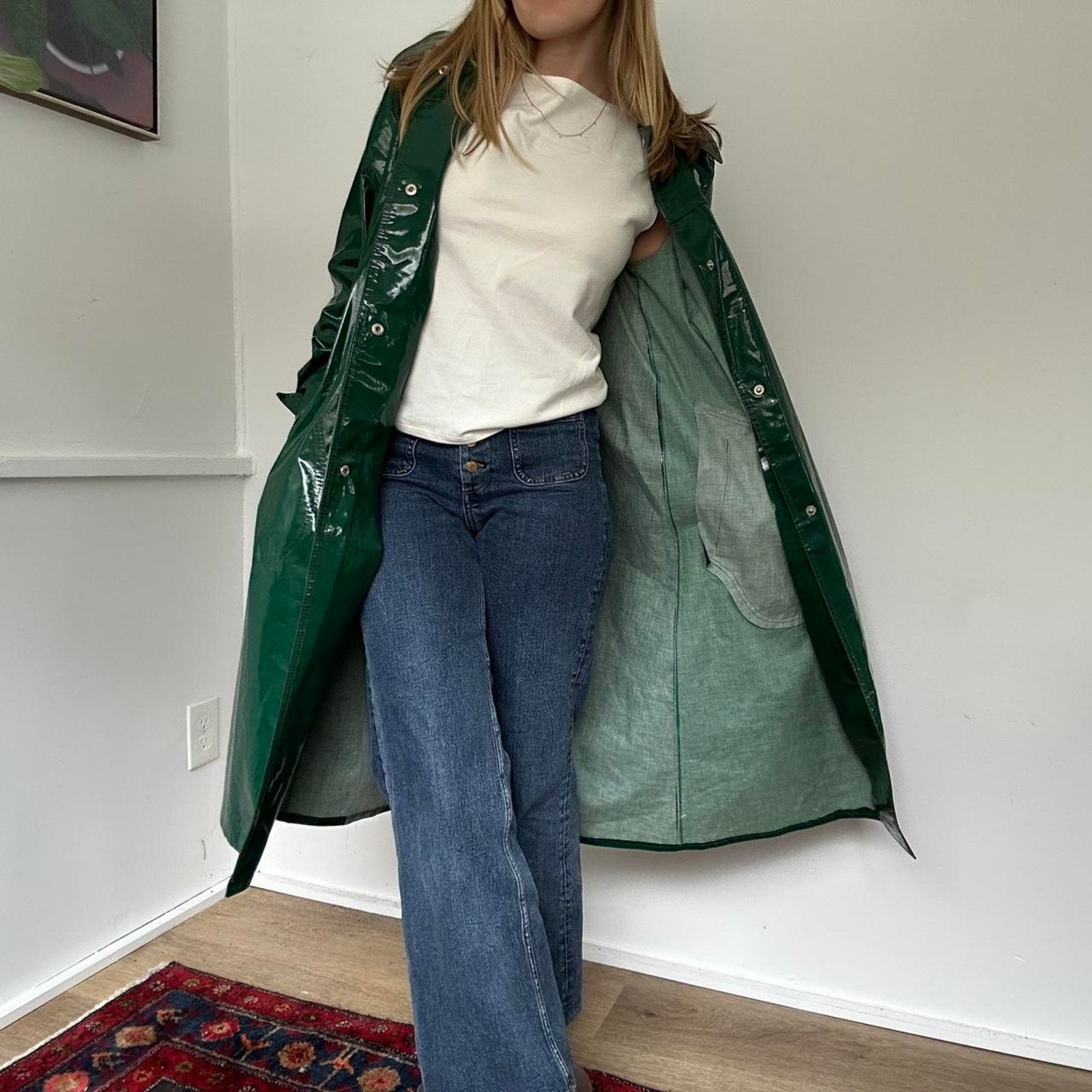 Other Vintage Forest Green Vinyl Raincoat (S) Size S / US 4 / IT 40 - 6 Thumbnail