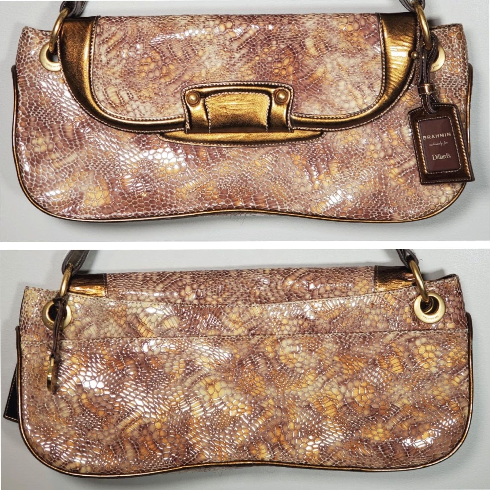 BRAHMIN VINTAGE Brahmin Simone Patent Python Wide Shoulder Bag Bronze Gold 814291BZ Dillard's Womens Bag 7 15 in Snake Rare Size ONE SIZE - 2 Thumbnail