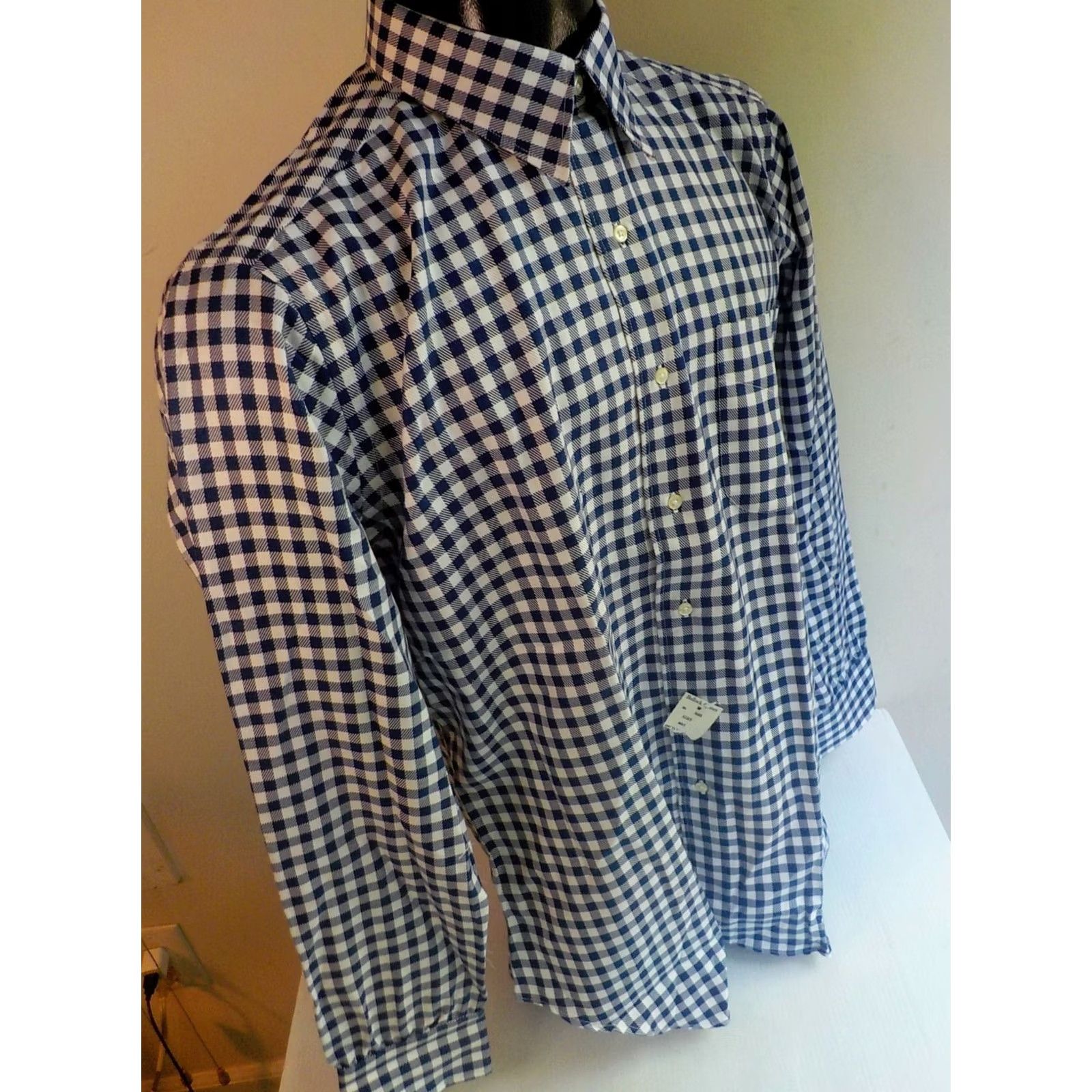 Vintage BULLock & JONES LS Button Front Check Shirt Blue White Cotton SZ MED NWT Mens Shirt Size US M / EU 48-50 / 2 - 3 Thumbnail
