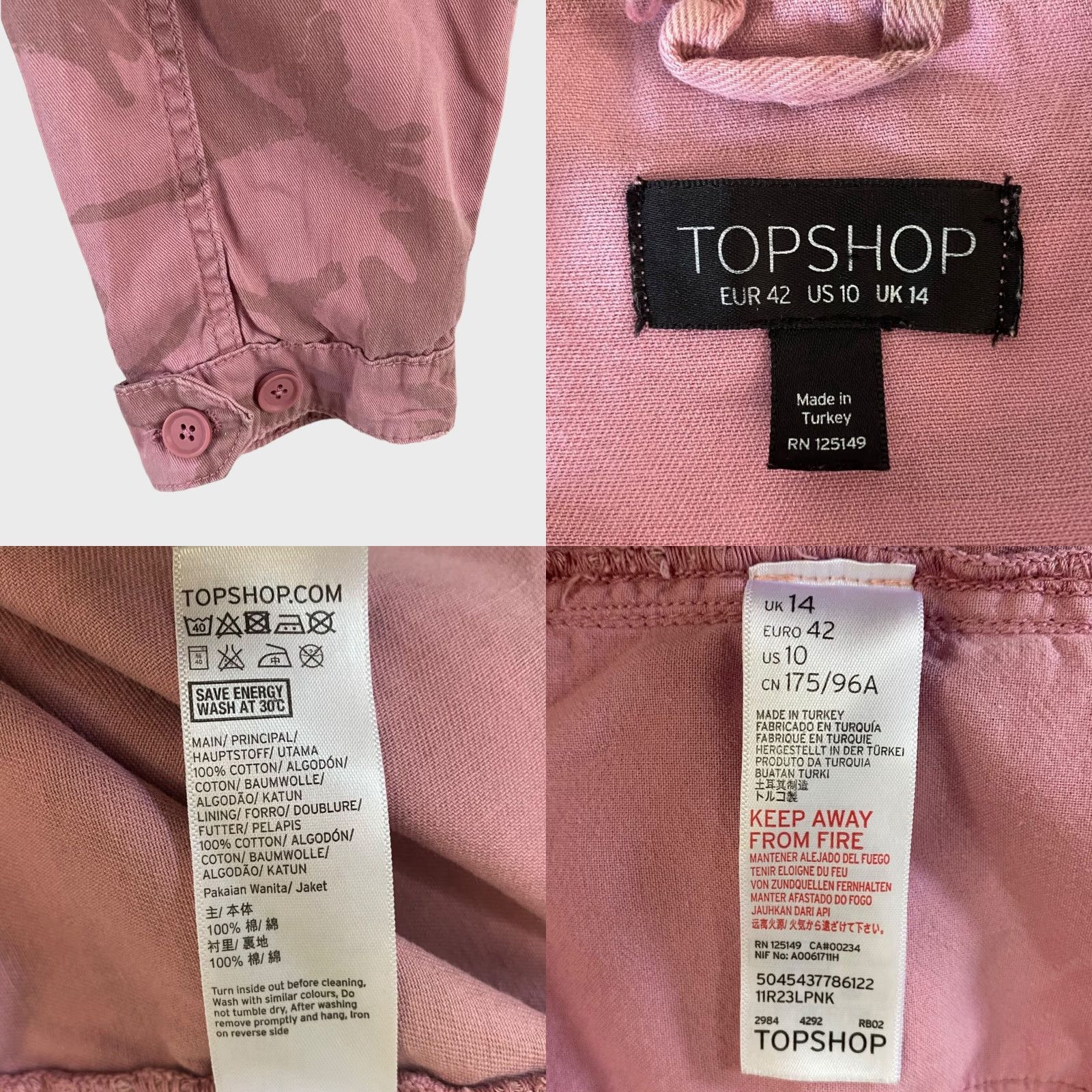 Topshop Topshop Camouflage Button Front Shacket Womens 10 Pink Camo Long-Sleeve Jacket Size L / US 10 / IT 46 - 8 Thumbnail