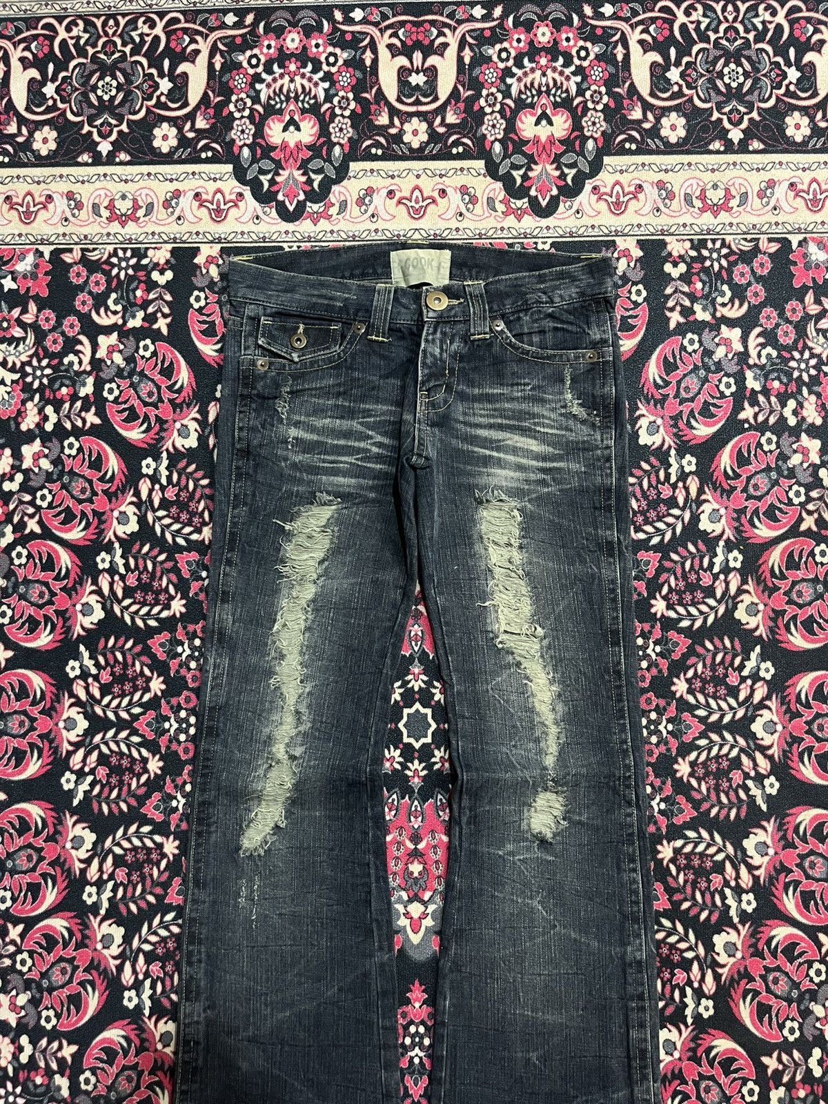If Six Was Nine Japanese Brand Cook Cracked Washed Distressed Flare Jeans Size 30" / US 8 / IT 44 - 3 Thumbnail