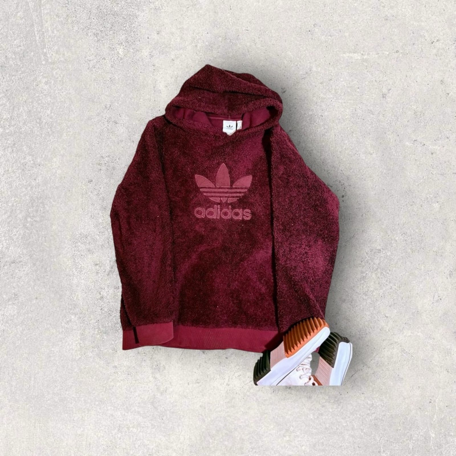 Adidas Adidas Burgundy Hoodie Fuzzy So Cute Size L / US 10 / IT 46 - 3 Thumbnail