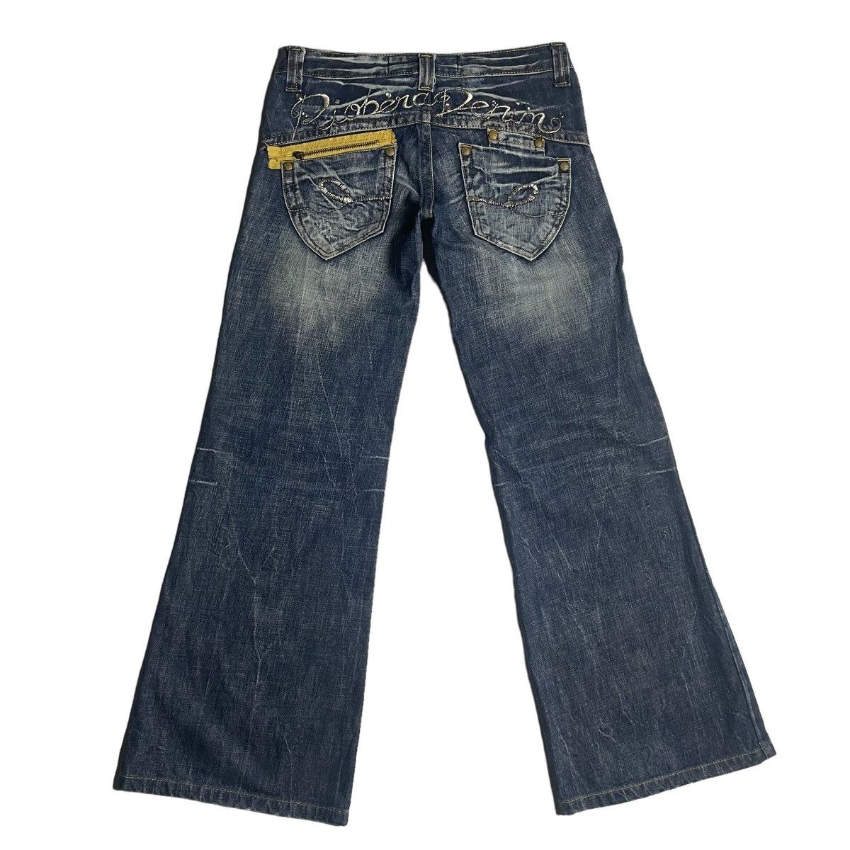 image of If Six Was Nine x Le Grande Bleu L G B Riobera Washed Embroidered Spell Out Flared Denim Pants in D
