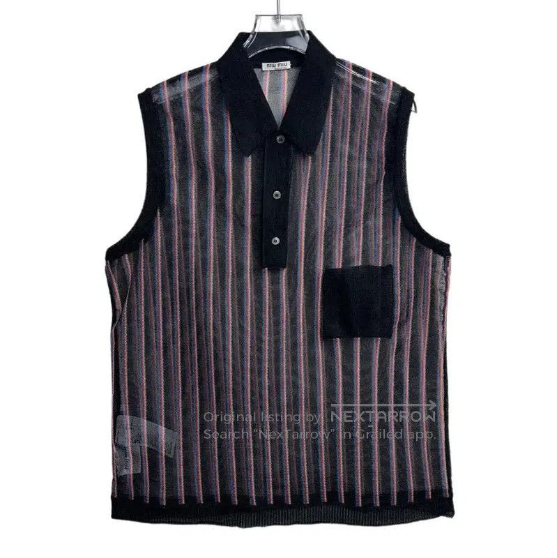 Miu Miu Miu Miu Multi-Striped Sleeveless Polo Shirt . Size M / US 6-8 / IT 42-44 - 1 Thumbnail