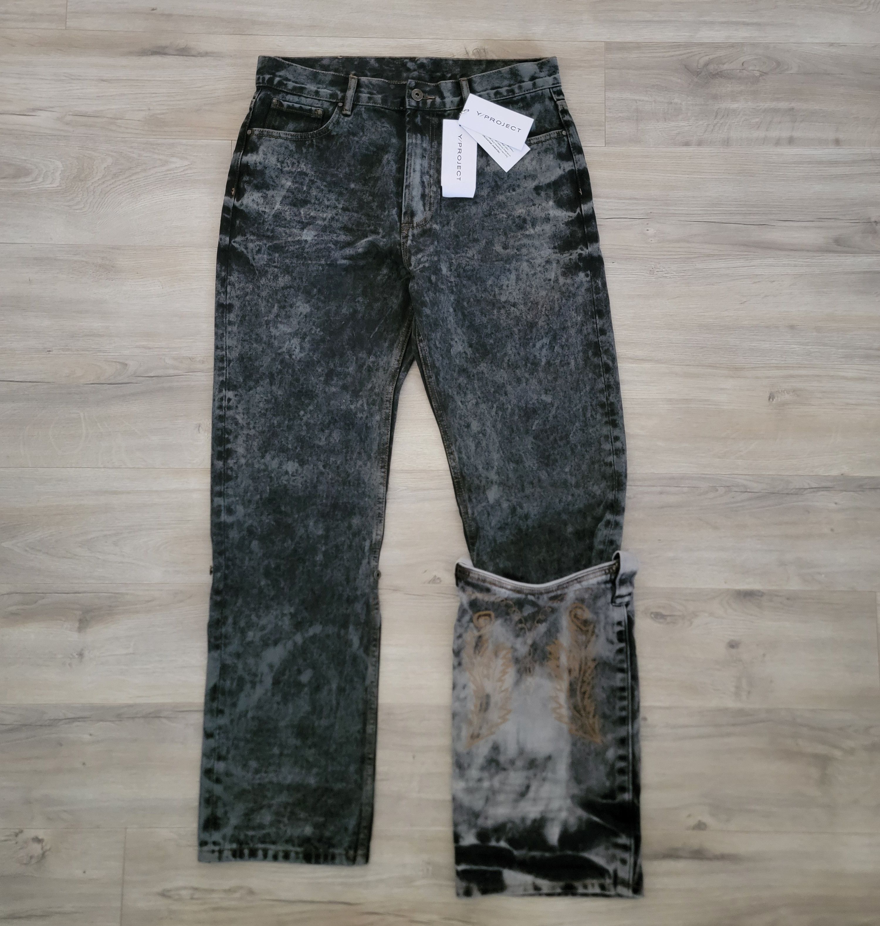 Y/Project Y/Project Unisex Cowboy Cuff Jeans Black Acid Wash sz 32 Size US 32 / EU 48 - 7 Thumbnail