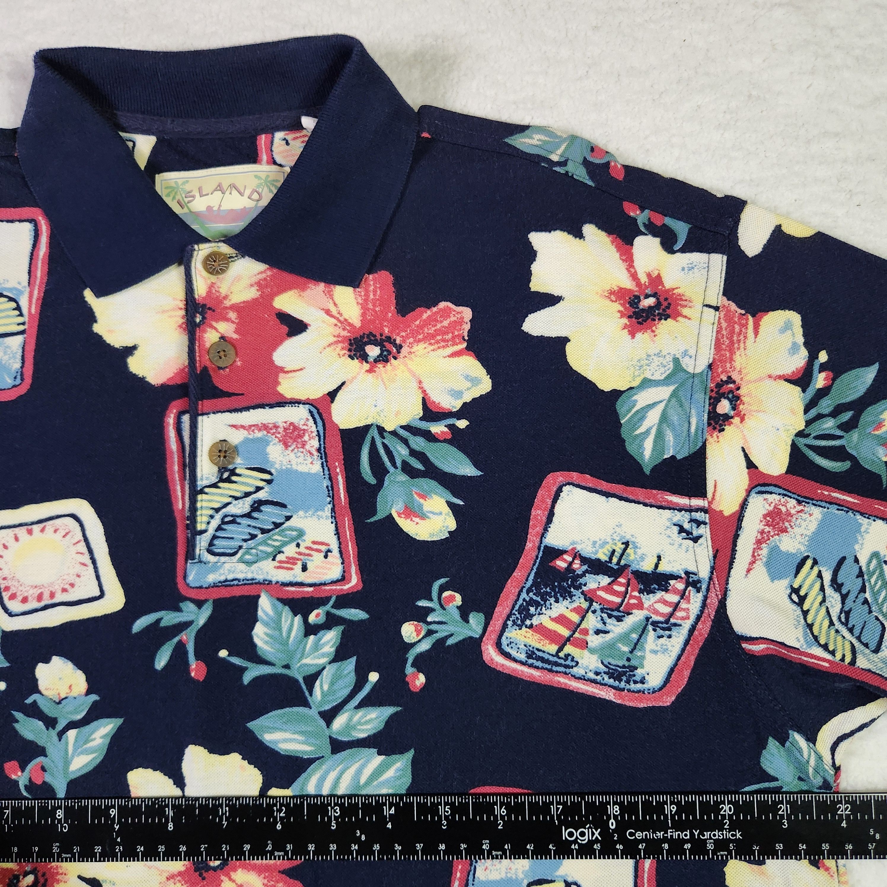 Vintage Island Fever VINTAGE Hawaiian Polo Shirt Small Blue Floral Size US S / EU 44-46 / 1 - 8 Thumbnail