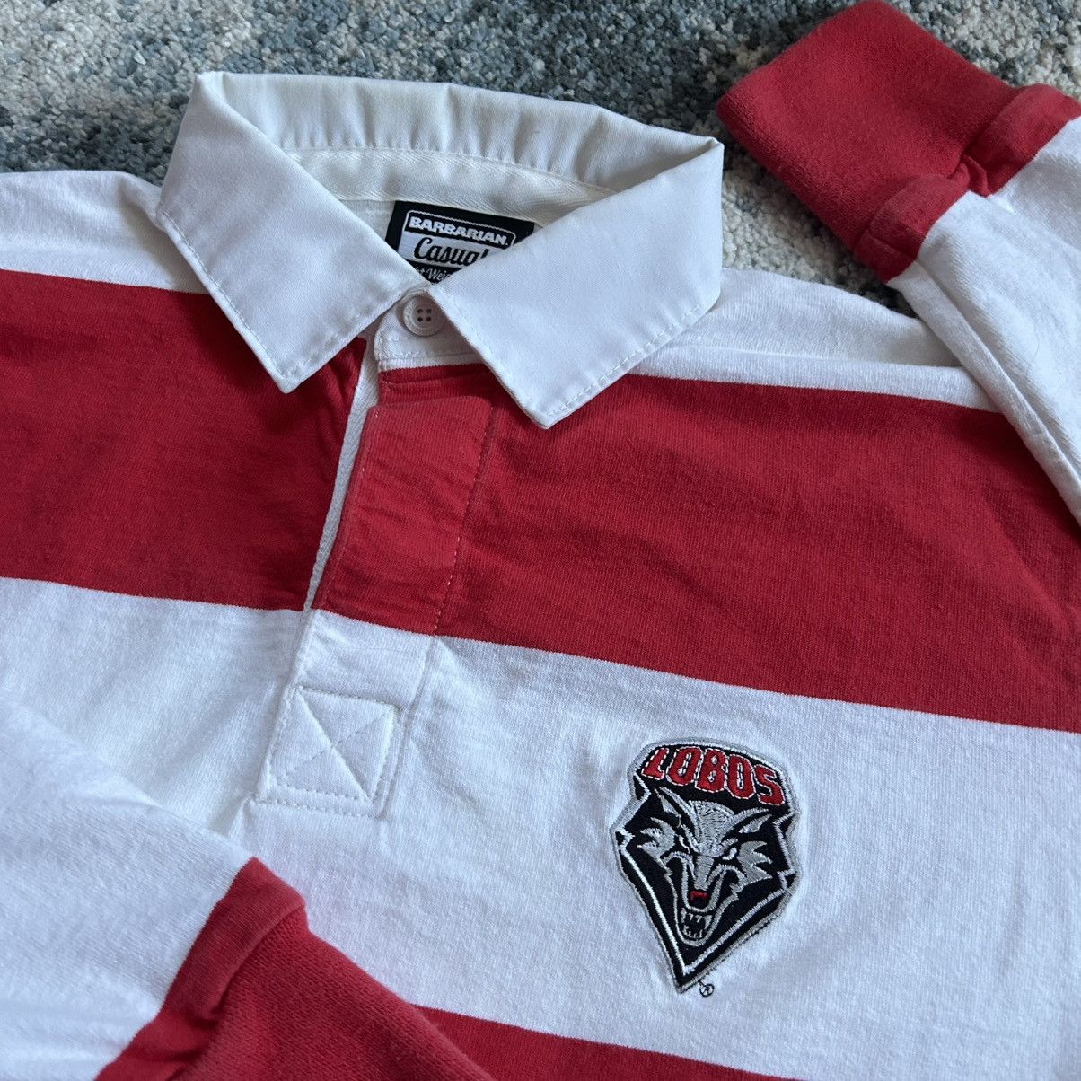 Barbarian UNiVERSiTY of NEW MEXiCO LOBOS PEPPERMiNT STRiPE RUGBY SHiRT Size US L / EU 52-54 / 3 - 13 Thumbnail