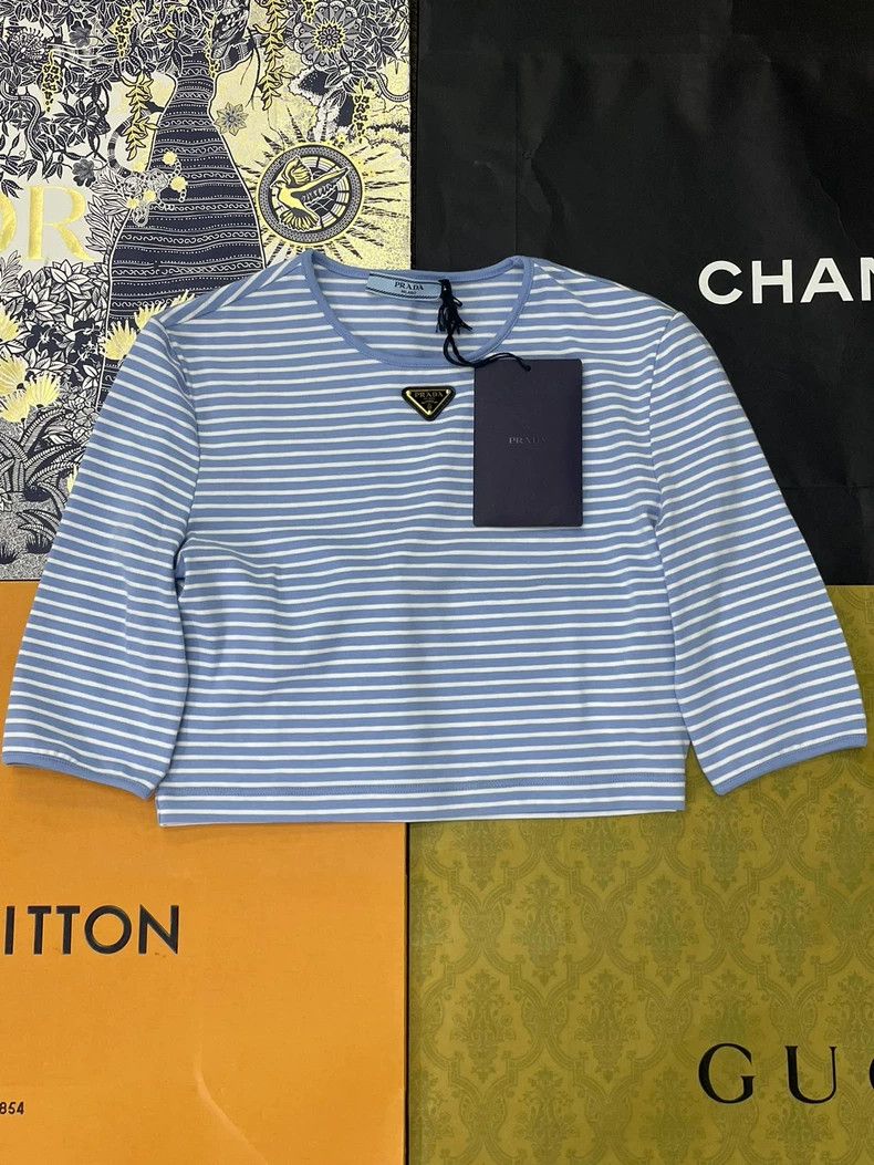 Prada Blue White Stripe Crop Top