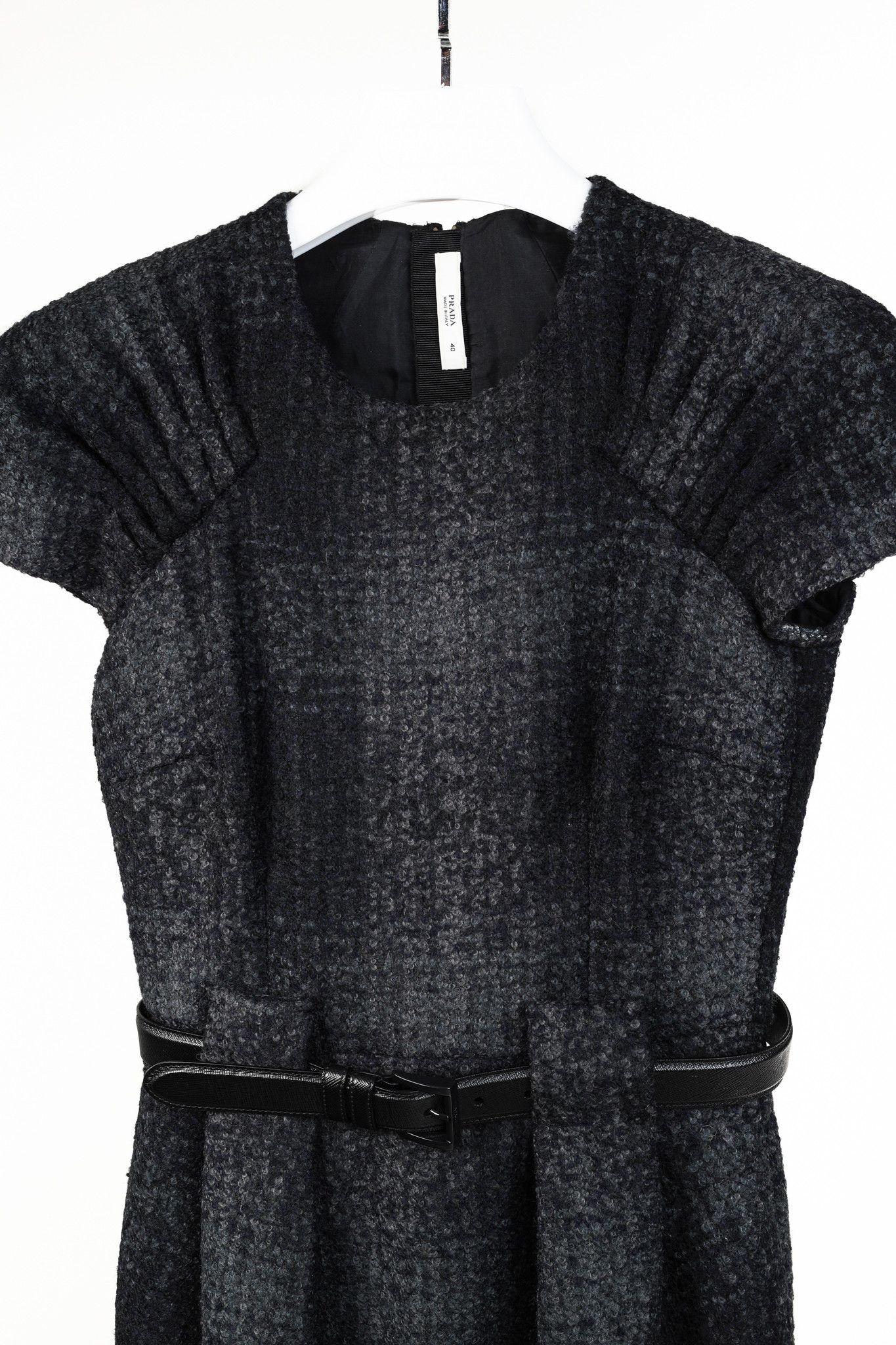 Prada Prada 2009 Grey Tweed Belted Cap-Sleeve Knee-Length Dress Size S / US 4 / IT 40 - 3 Thumbnail