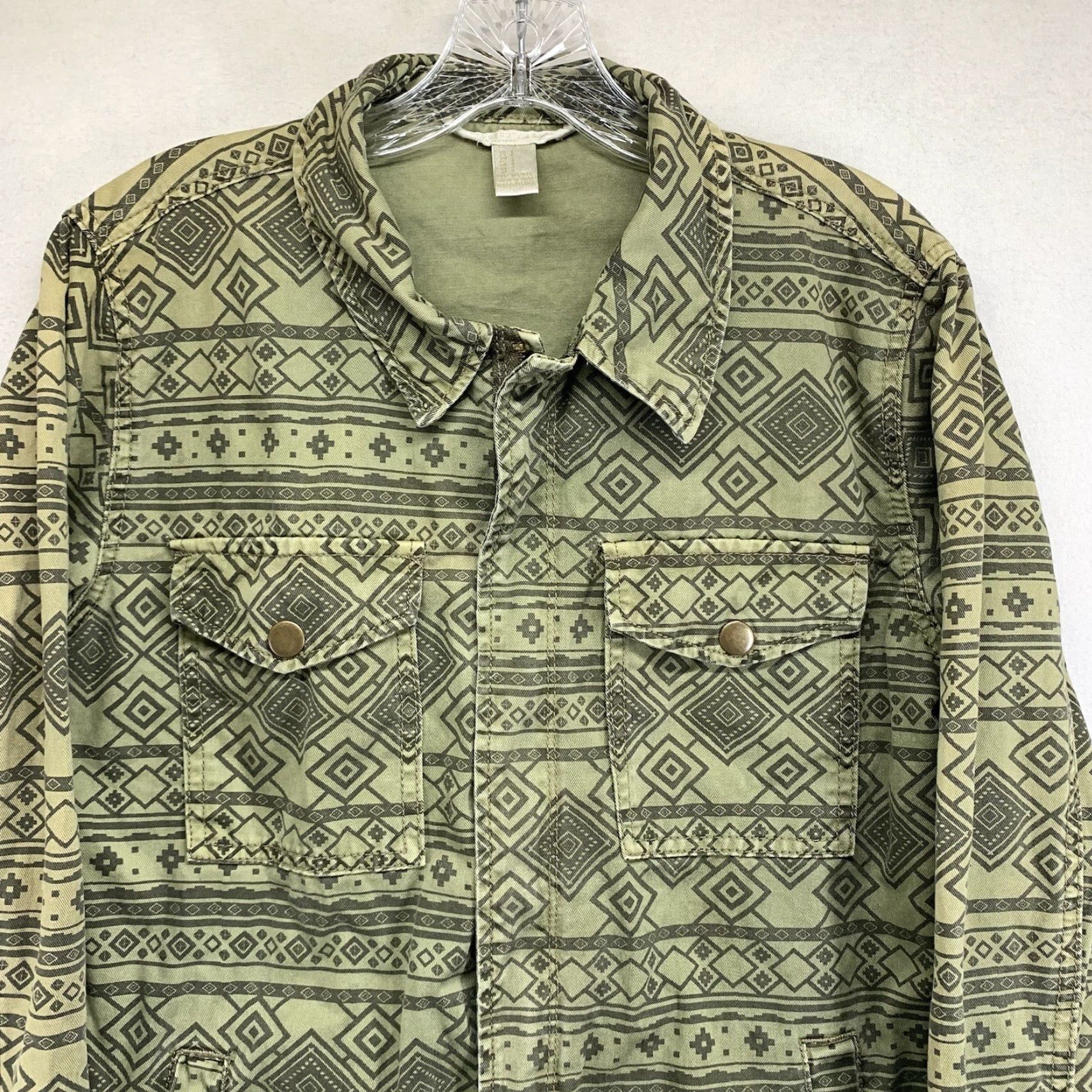 Forever 21 FOREVER 21 Women's Military Jacket Short Adjustable Cotton Tribal Pattern Green Small Fall Spring Summer Winter Size S / US 4 / IT 40 - 4 Thumbnail