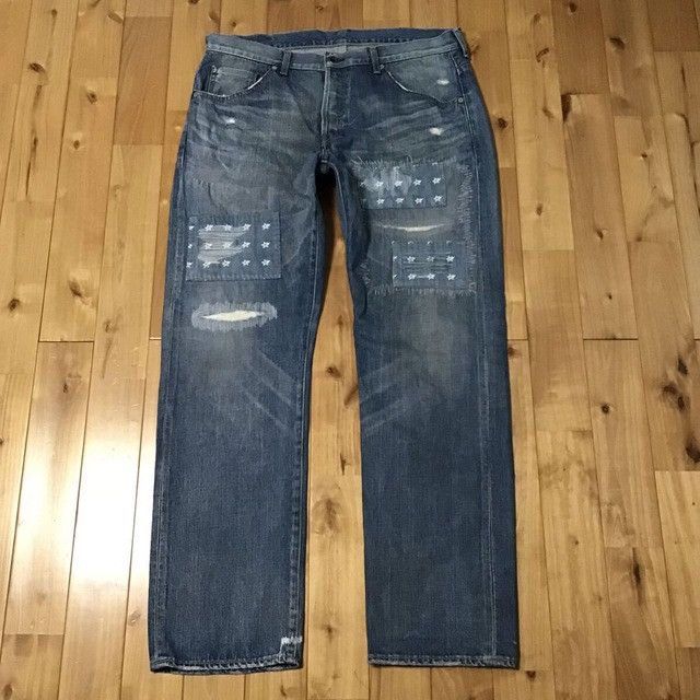 Bape × Nigo BAPE STA LOGO DAMAGED Denim Pants APE star ★size XL Size US 36 / EU 52 - 1 Thumbnail