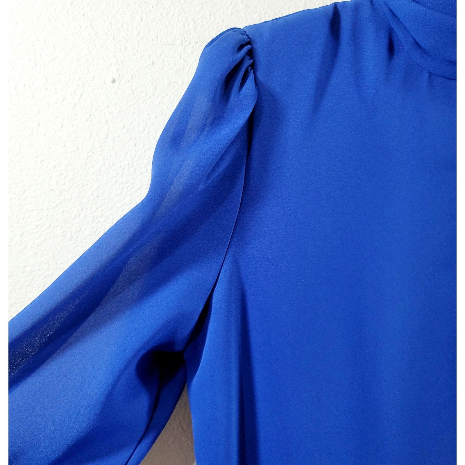 Other VTG After Dark Blue Pleated Cross Over Ruffle Dress Large Size L / US 10 / IT 46 - 6 Thumbnail