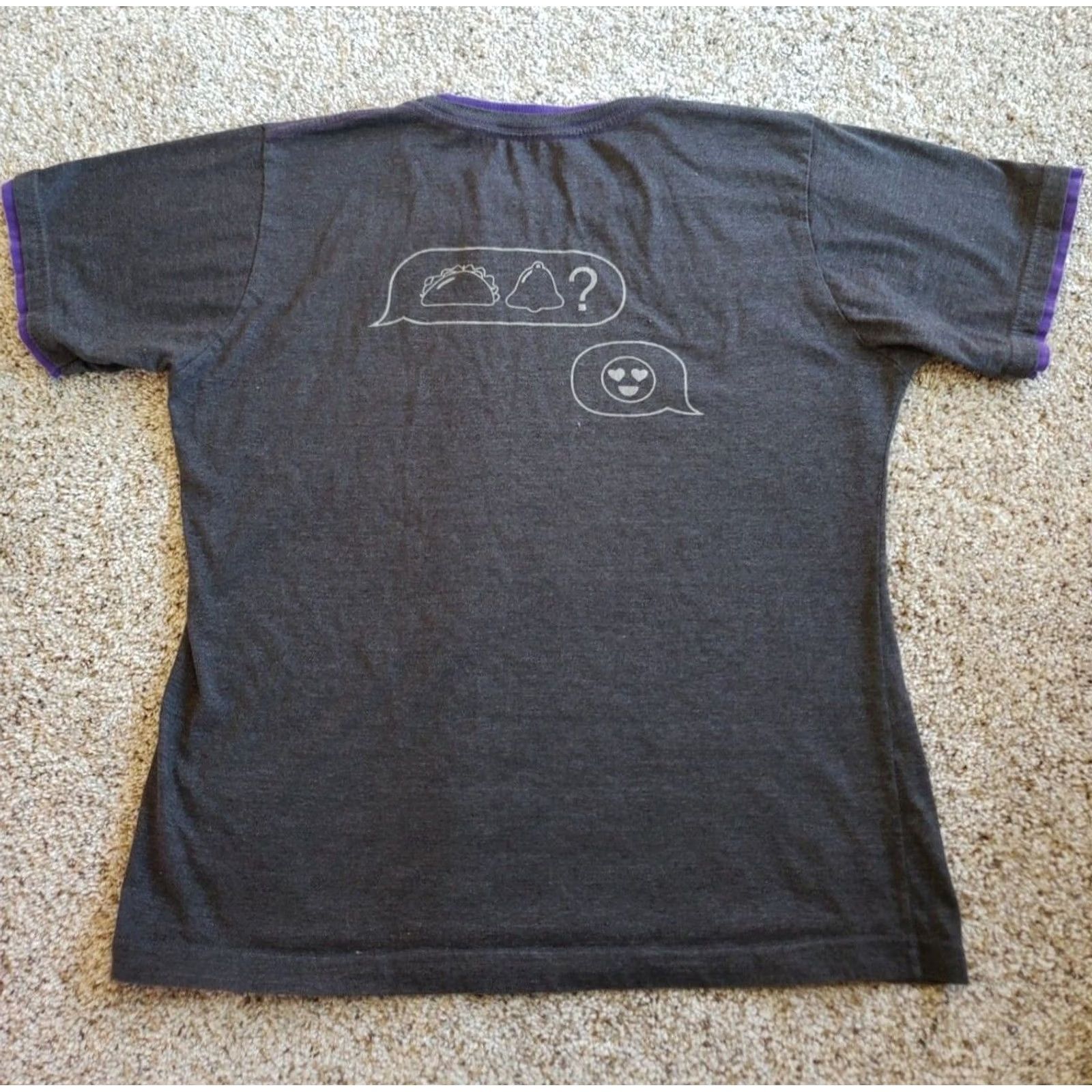 Bell Taco Bell T Shirt XL Women Gray Emoji Graphic Purple Trim Short Sleeve Crew Neck Size XL / US 12-14 / IT 48-50 - 4 Thumbnail