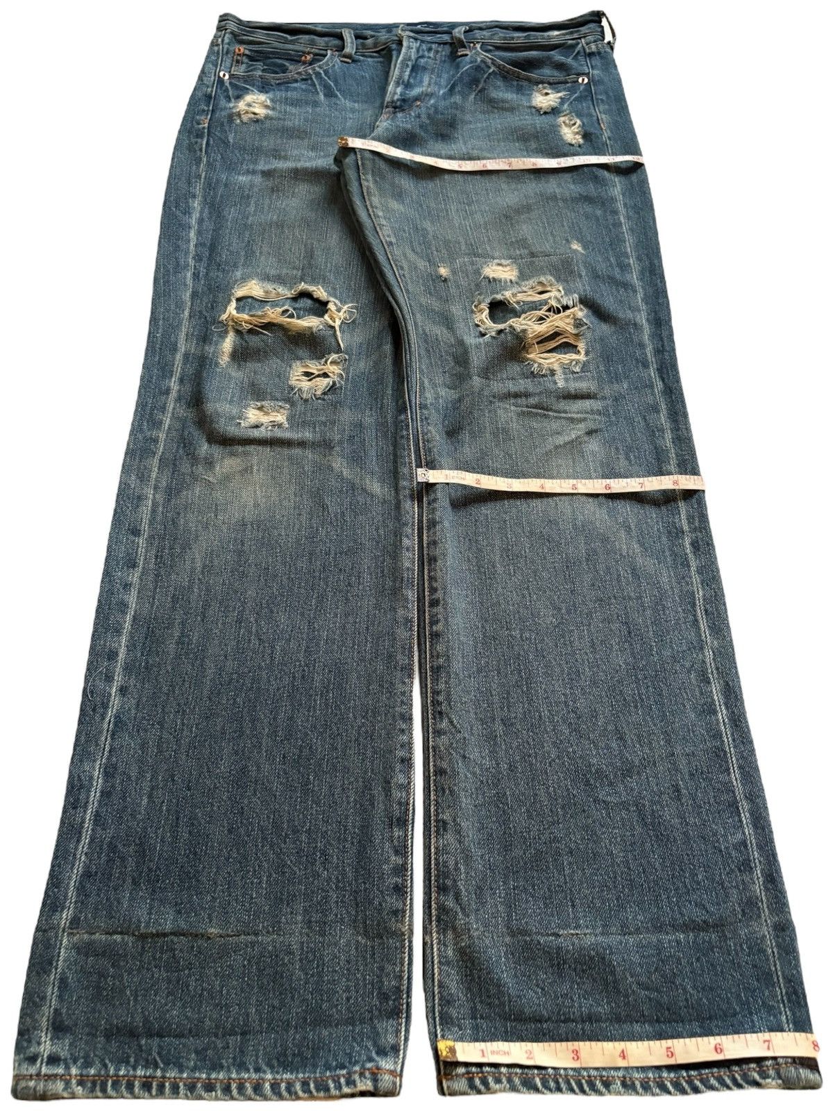 GU Vintage GU Mud Wash Distressed Ripped Loose Jeans Size US 35 - 14 Thumbnail
