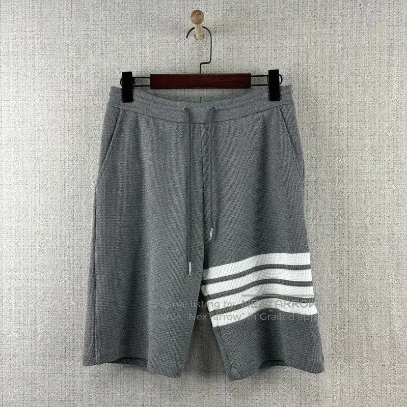 Thom Browne Gray Cotton Striped Shorts .