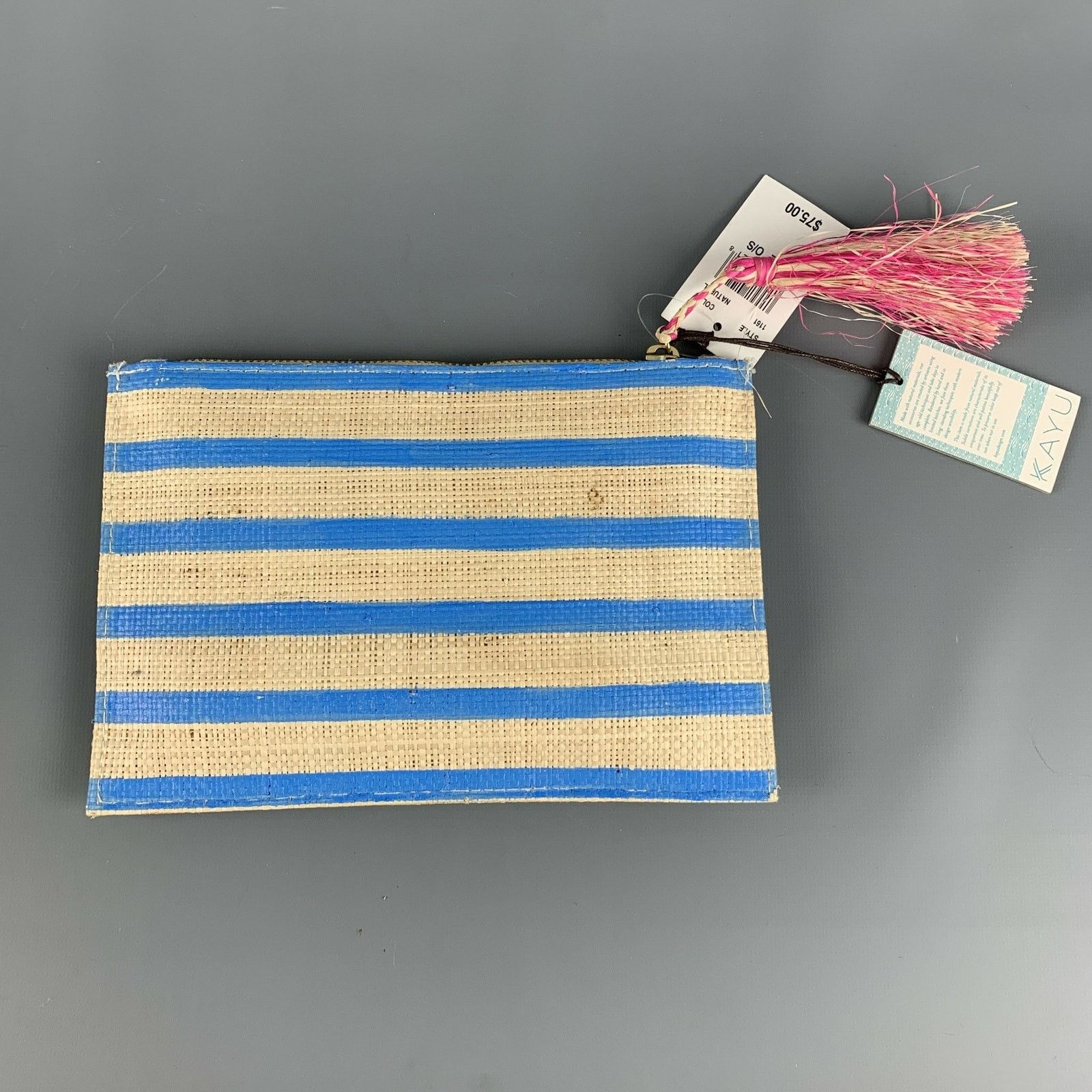 KAVU KAYU Blue Natural Stripe Straw Pouch Handbag Size ONE SIZE - 2 Thumbnail