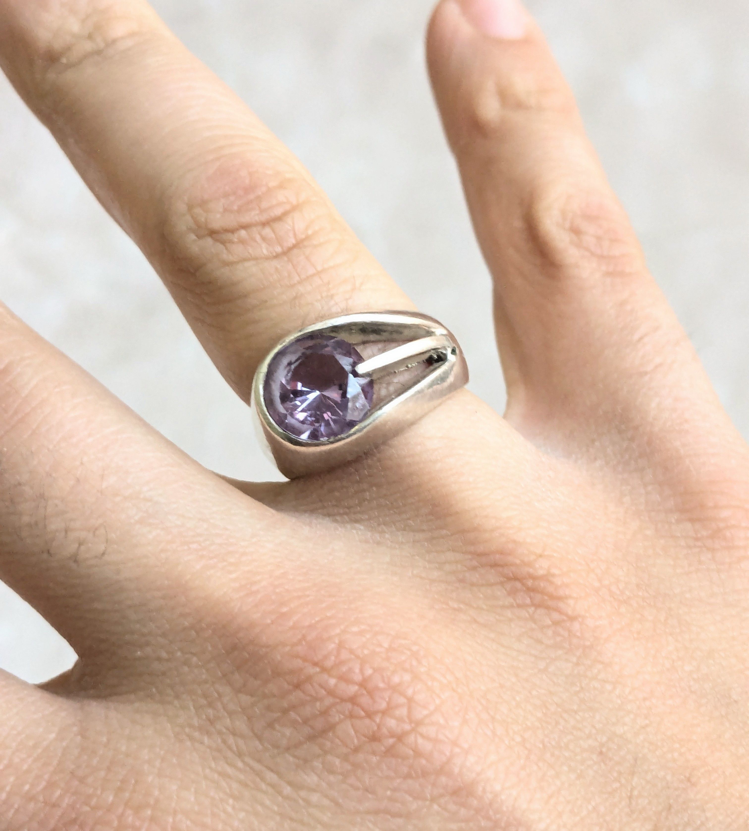 Sterling Silver Vintage Sterling Silver Ring Purple Amethyst 7.75 Art Deco Size ONE SIZE - 10 Thumbnail