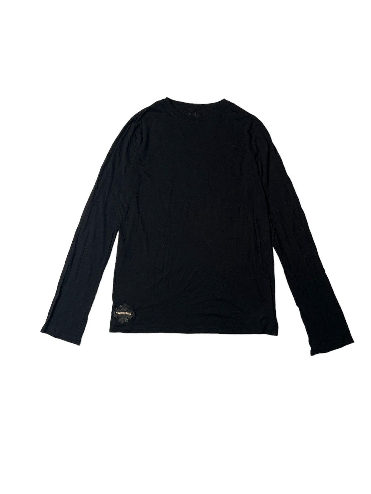 image of Chrome Hearts Long Sleeve Leather Patch Longsleeve W/925 Pin in Black, Men's (Size Medium)