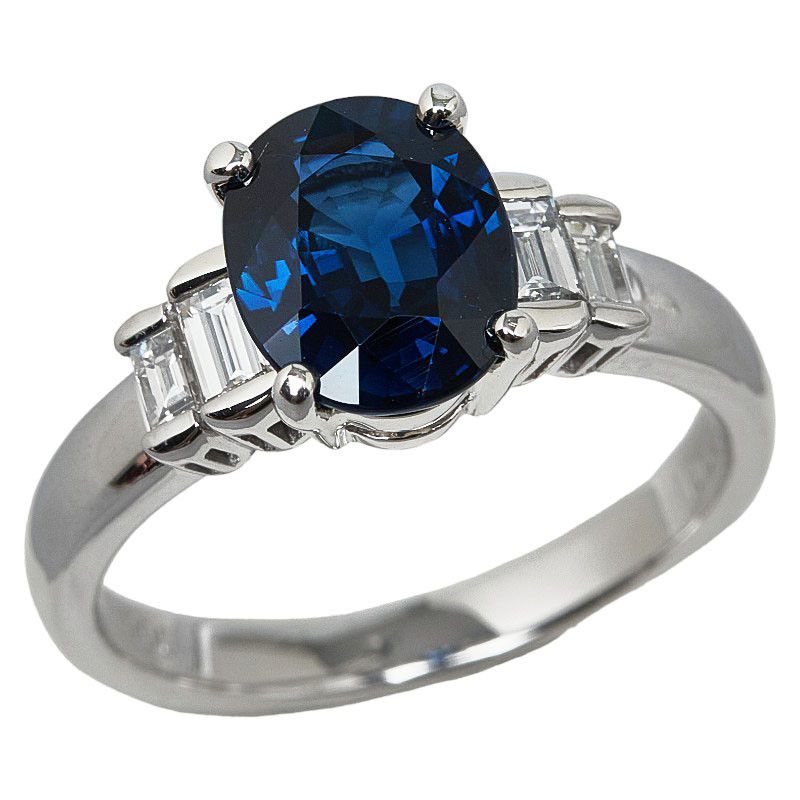 image of Other Platinum Diamond & Sapphire Ring in Silver, Women's