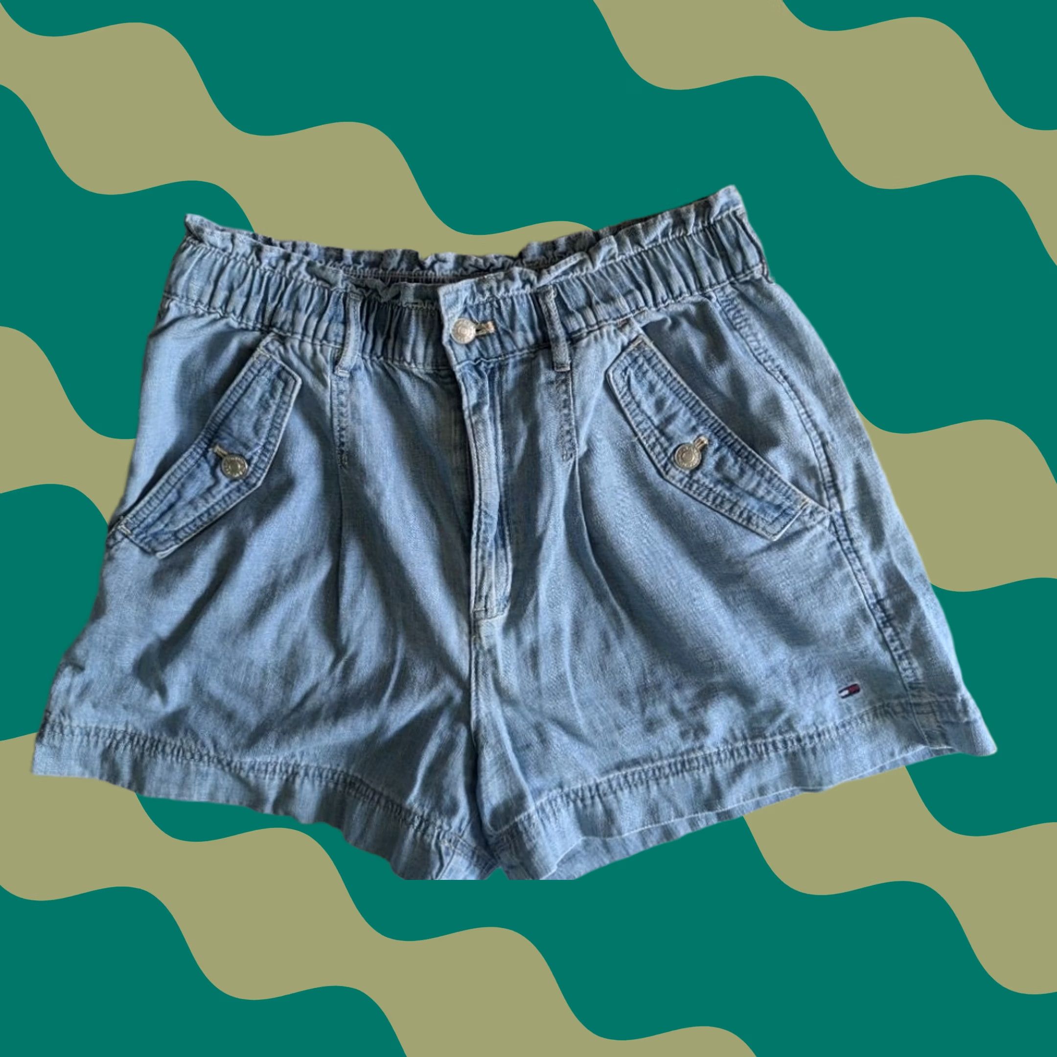 Tommy Hilfiger VINTAGE Tommy Hilfiger Paperbag Denim Shorts Women's M Blue High Waist Sailor Chic Preppy 90s Mens? Size 32" / US 10 / IT 46 - 1 Thumbnail