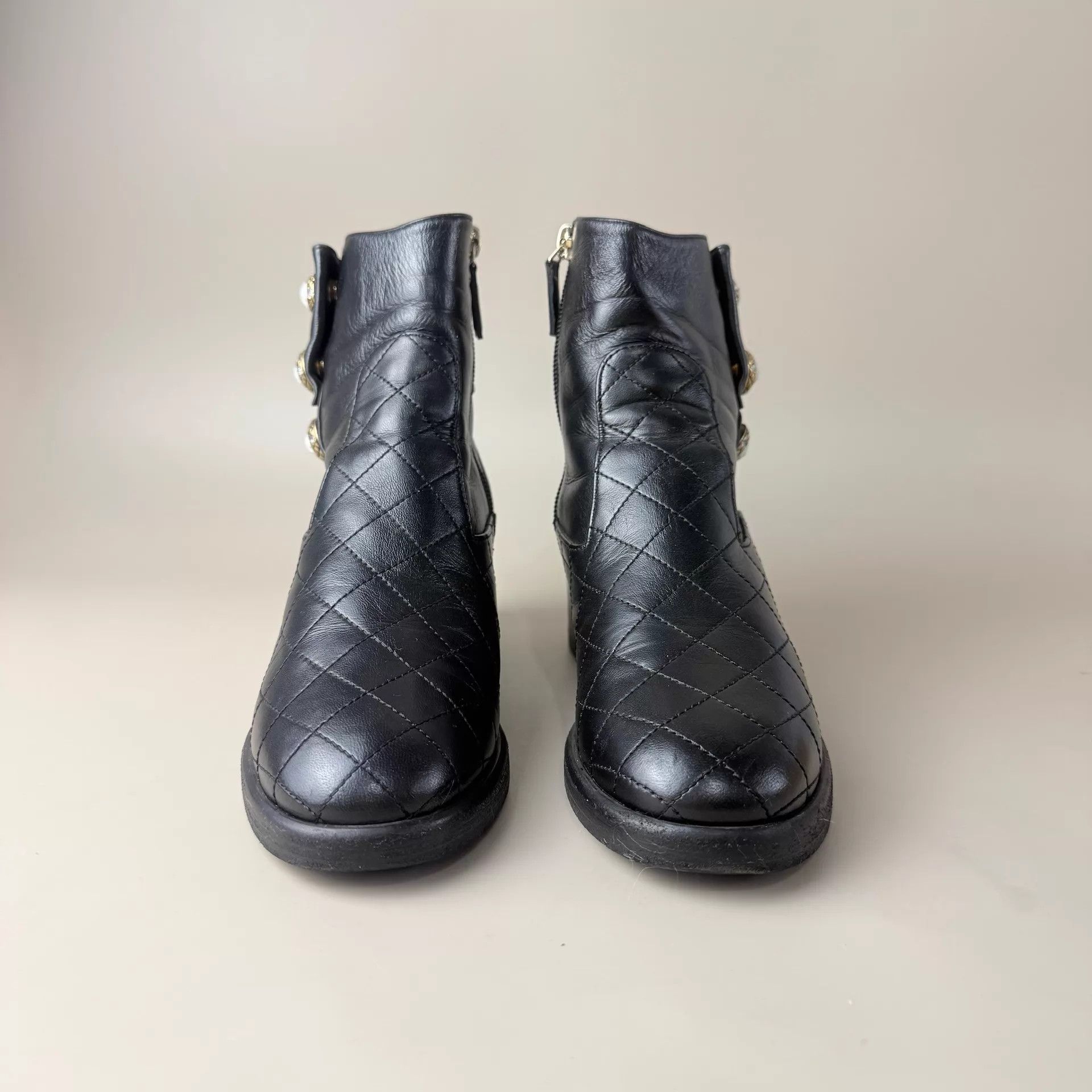 Chanel CHANEL Black Quilted Crystal Short Boots 35.5 95 New Size US 5 / IT 35 - 2 Thumbnail