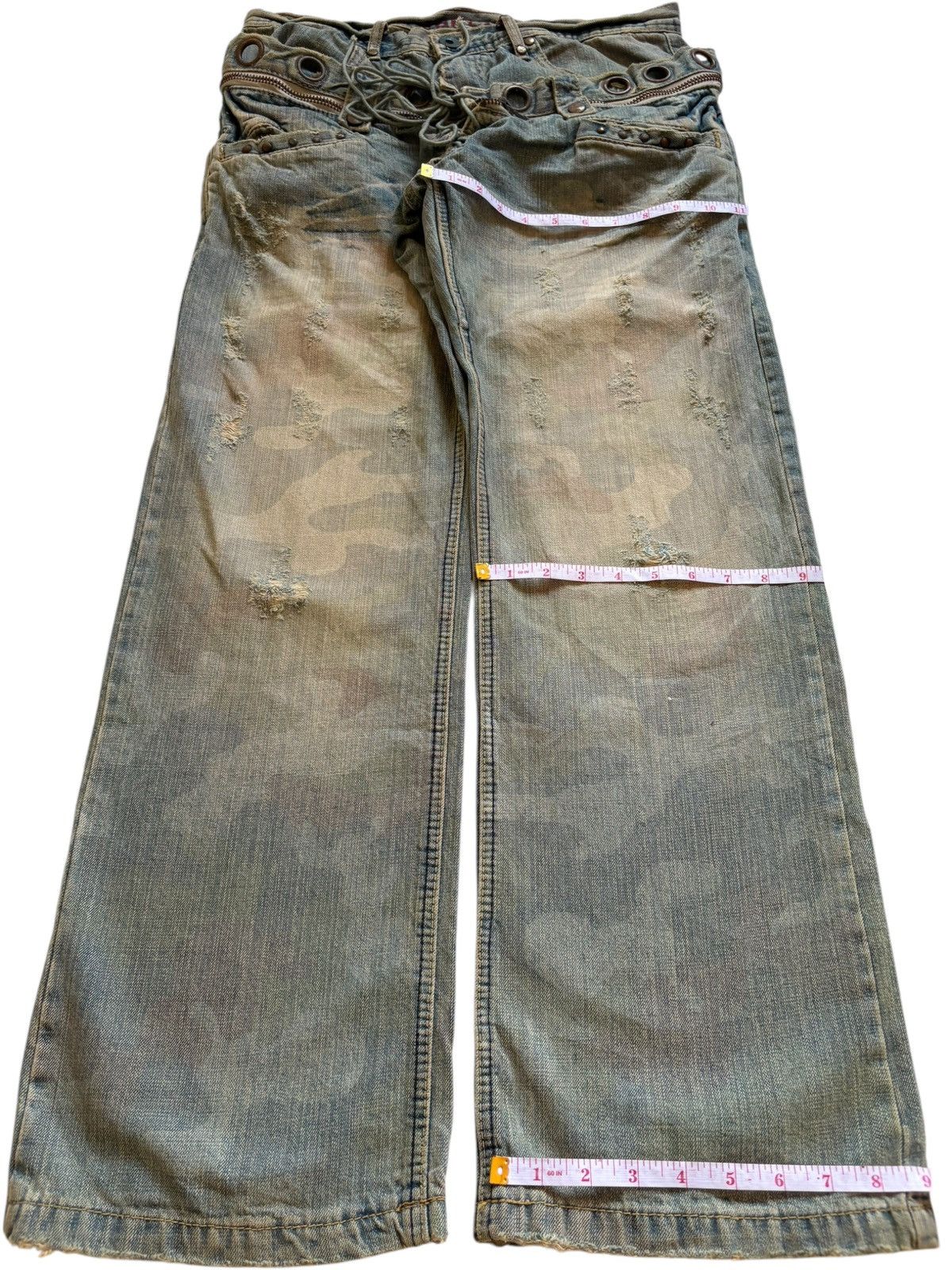 If Six Was Nine Vintage Japanese Brand Double Waist Mud Wash Baggy Jean Size US 33 - 16 Thumbnail
