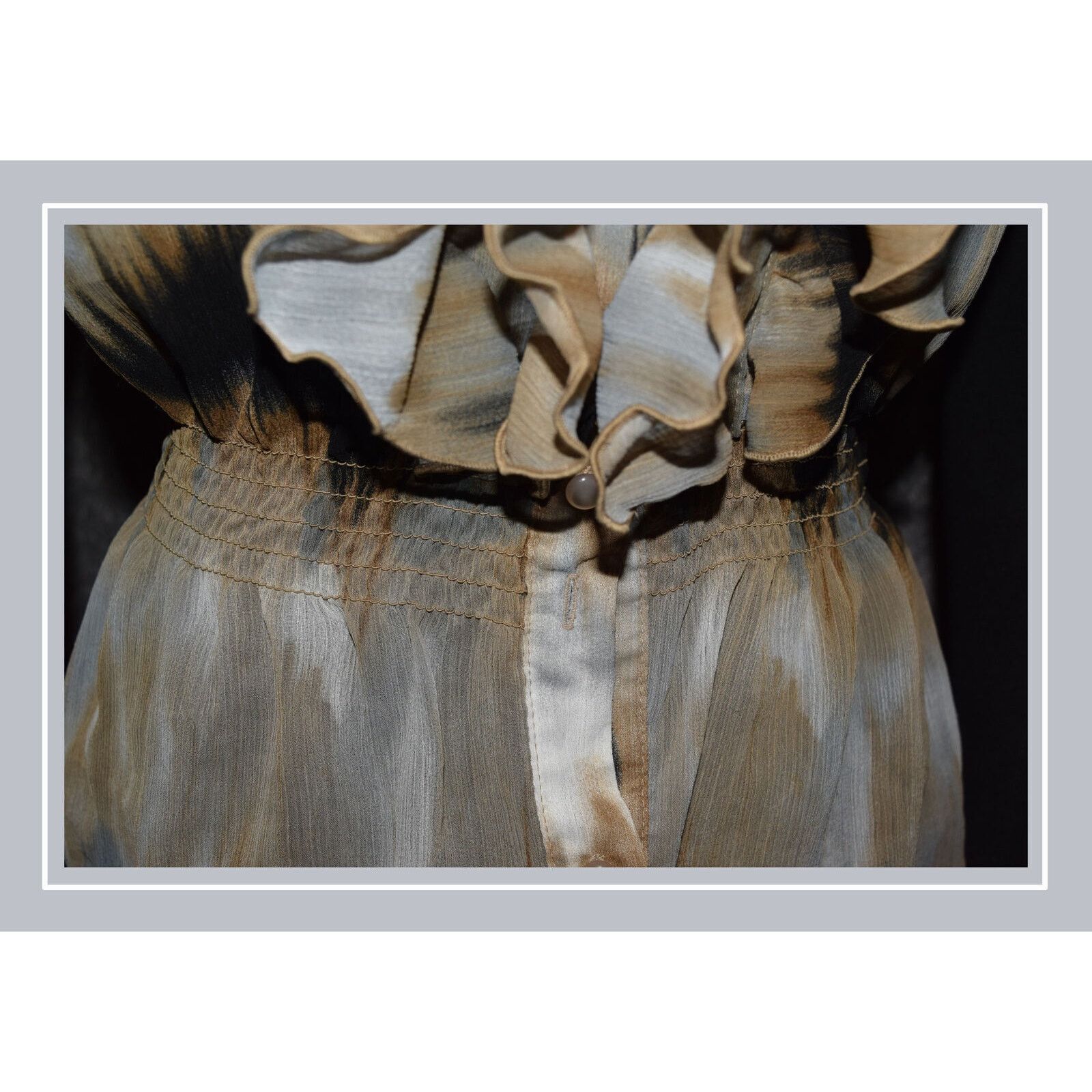 Vintage Speak 2 Me Black & Tan Ruffle Flutter Cap Sleeve Blouse SZ M Size M / US 6-8 / IT 42-44 - 2 Thumbnail