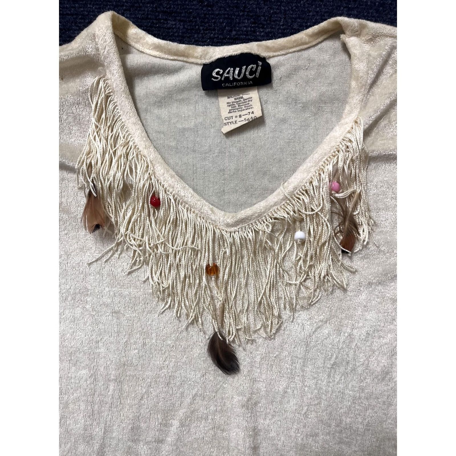 Vintage VINTAGE Sauci California Shirt Womens Large Cream Fringe Long Sleeve Boho 70s Size L / US 10 / IT 46 - 5 Thumbnail