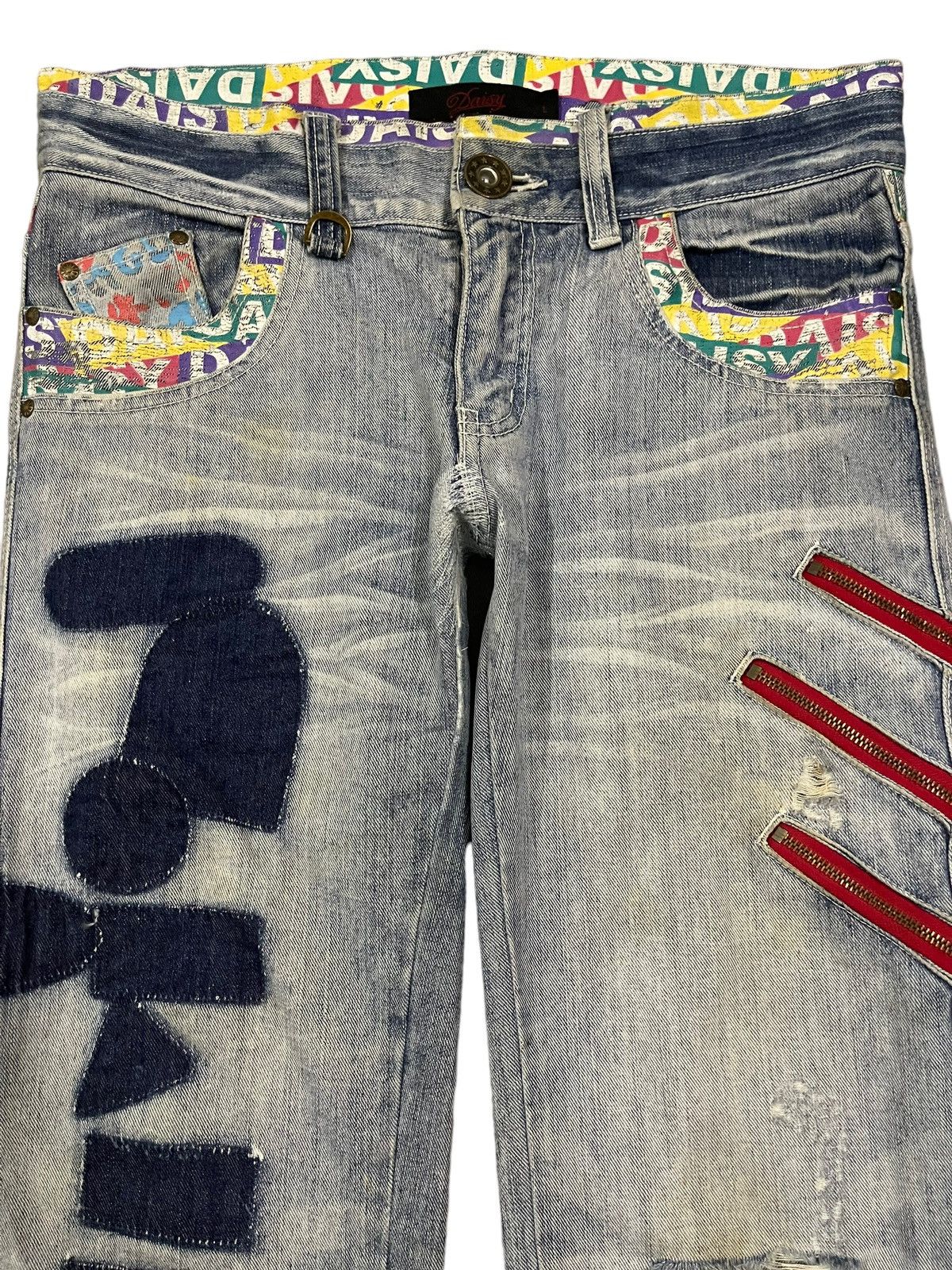 If Six Was Nine Vintage Japanese Brand Blue Wash Distress Flare Jeans Size US 33 - 3 Thumbnail