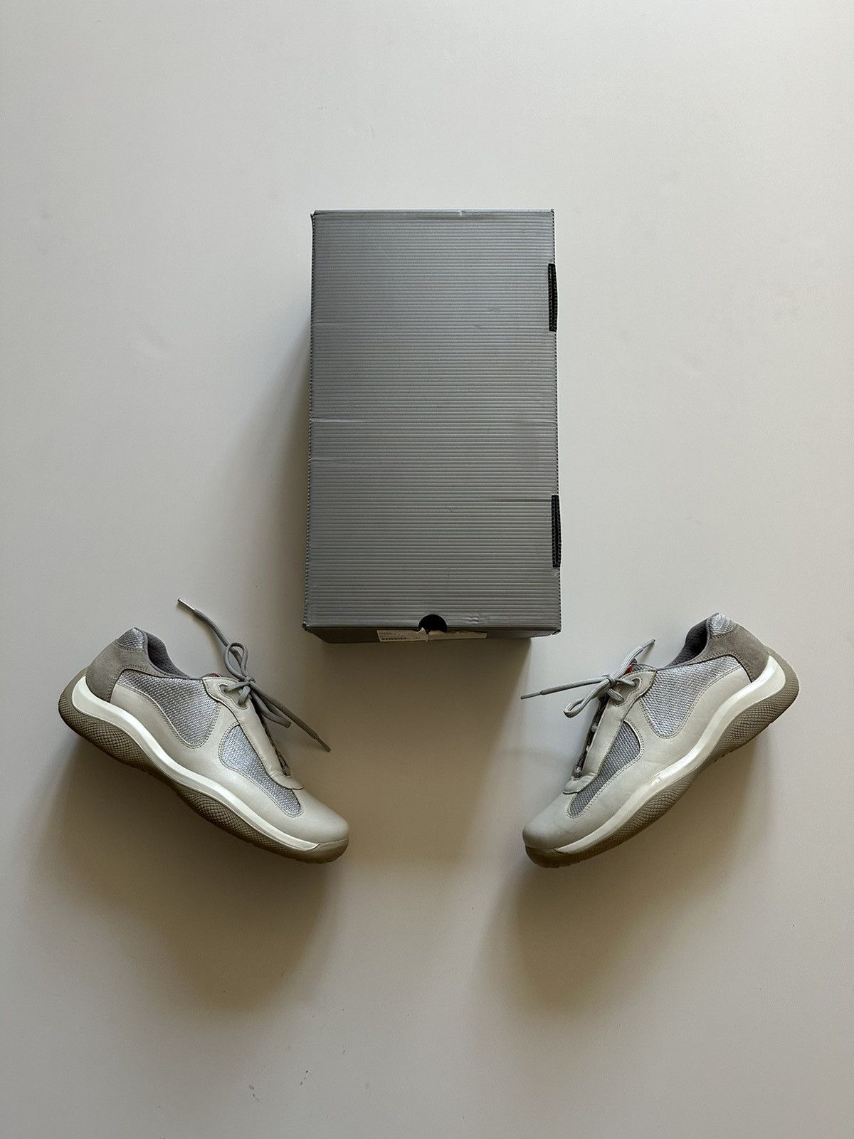 image of Prada America Cup Leather Shoes in Grey, Men's (Size 8)