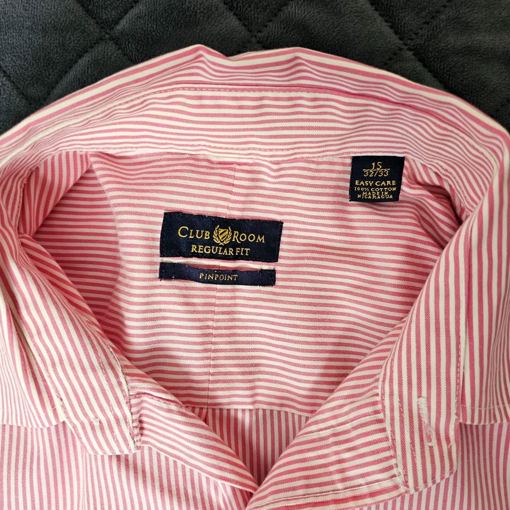 Club Room Club Room Mens Pink Stripe Cotton Long Sleeve Dress Shirt Size 15 32/33 Pinpoint Size 40R - 2 Thumbnail