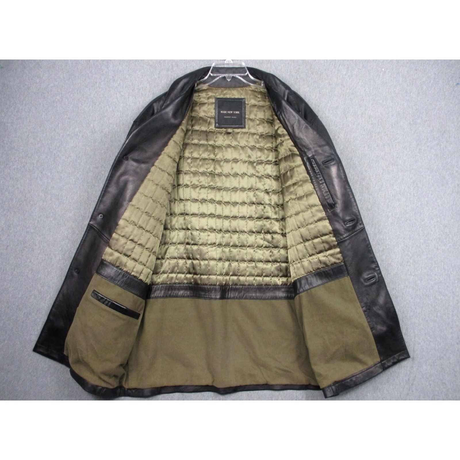 Vintage Marc New York Overcoat Mens L Black Leather Quilted Lined Pockets Button Coat Size US L / EU 52-54 / 3 - 5 Thumbnail