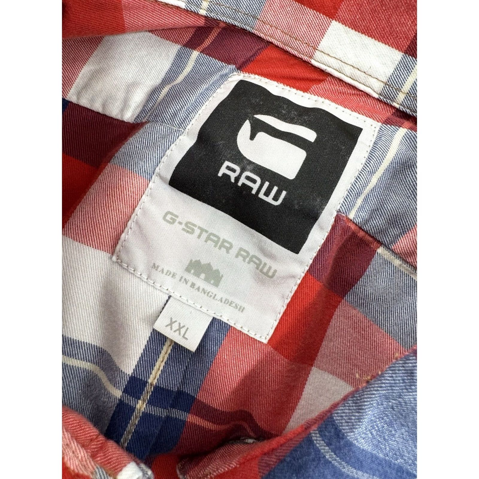 G-Star G-STAR RAW Plaid Shirt / Full Zip Embroidered L / XL Red White Blue Snap Button-Up - Men’s Long Sleeve, 2XL, Stars Theme, EXCELLENT Size US XXL / EU 58 / 5 - 6 Thumbnail