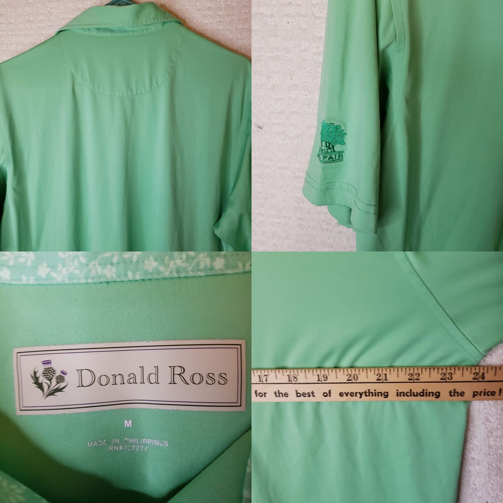 Vintage Donald Ross Polo Shirt Men M Green Geometric Golf Short Sleeve Belfair Course Logo - New without Tags Size US M / EU 48-50 / 2 - 8 Thumbnail