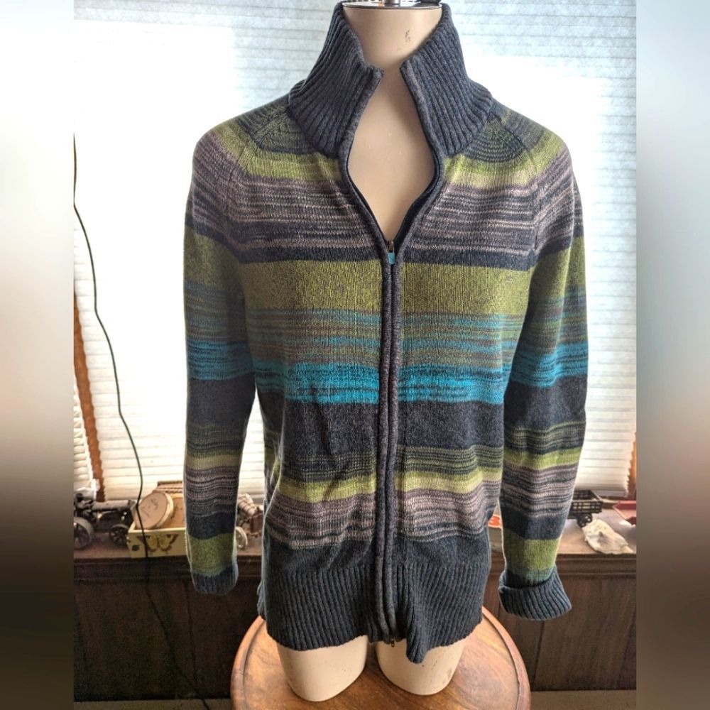 Eddie Bauer Eddie Bauer 100% Cotton Striped Ribbed HiCollar Cardigan Size M / US 6-8 / IT 42-44 - 1 Thumbnail