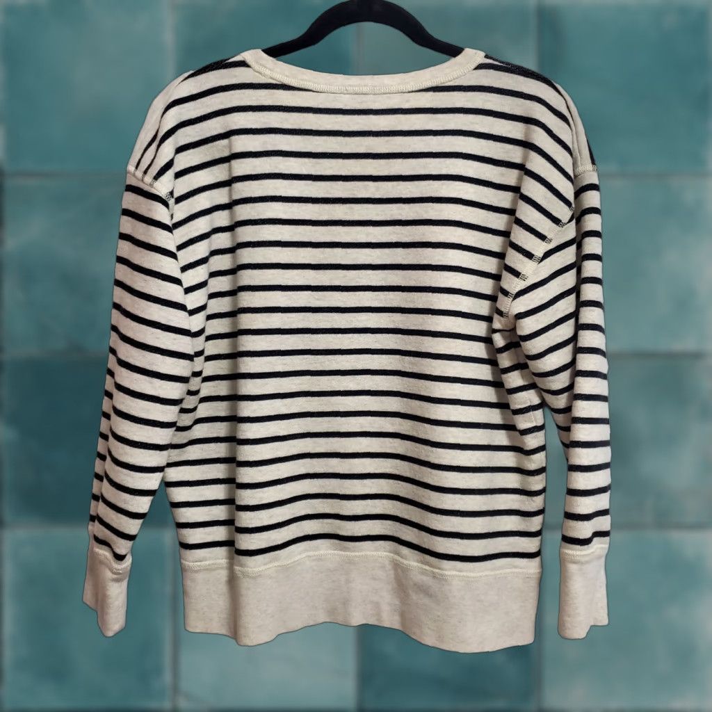 J.Crew J Crew Sweatshirt Women Large Beige Black Striped Cheers Graphic Print Nautical Size L / US 10 / IT 46 - 1 Thumbnail