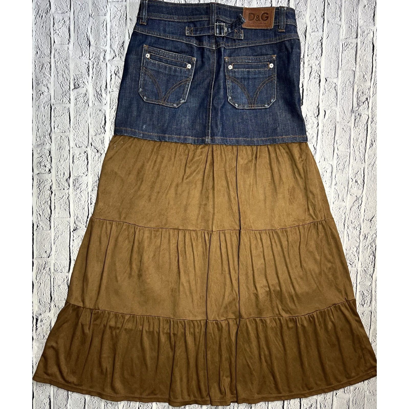 Dolce & Gabbana VINTAGE Dolce&Gabbana Layered Denim Maxi Skirt Women 90s Italy Brown Size 26 Long Size 26" / US 2 / IT 38 - 3 Thumbnail