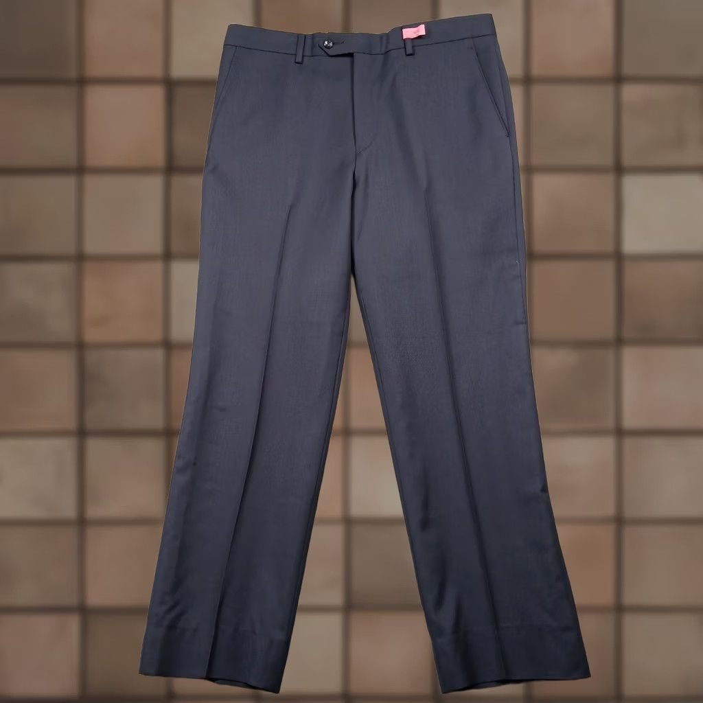 Vintage VINTAGE? No. 100% Wool Dress Pants Men 34R Navy Blue Flat Front Suit Pants Gray 34 Regular Wool Trousers Formal Wear Pockets Mens Dress Pants Size 34R - 1 Thumbnail