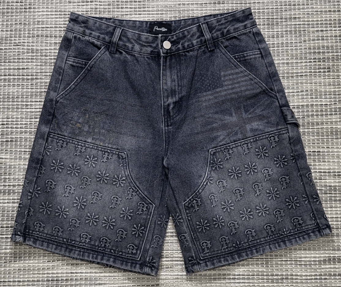 Prestige Embossed Blue Denim Jean Shorts