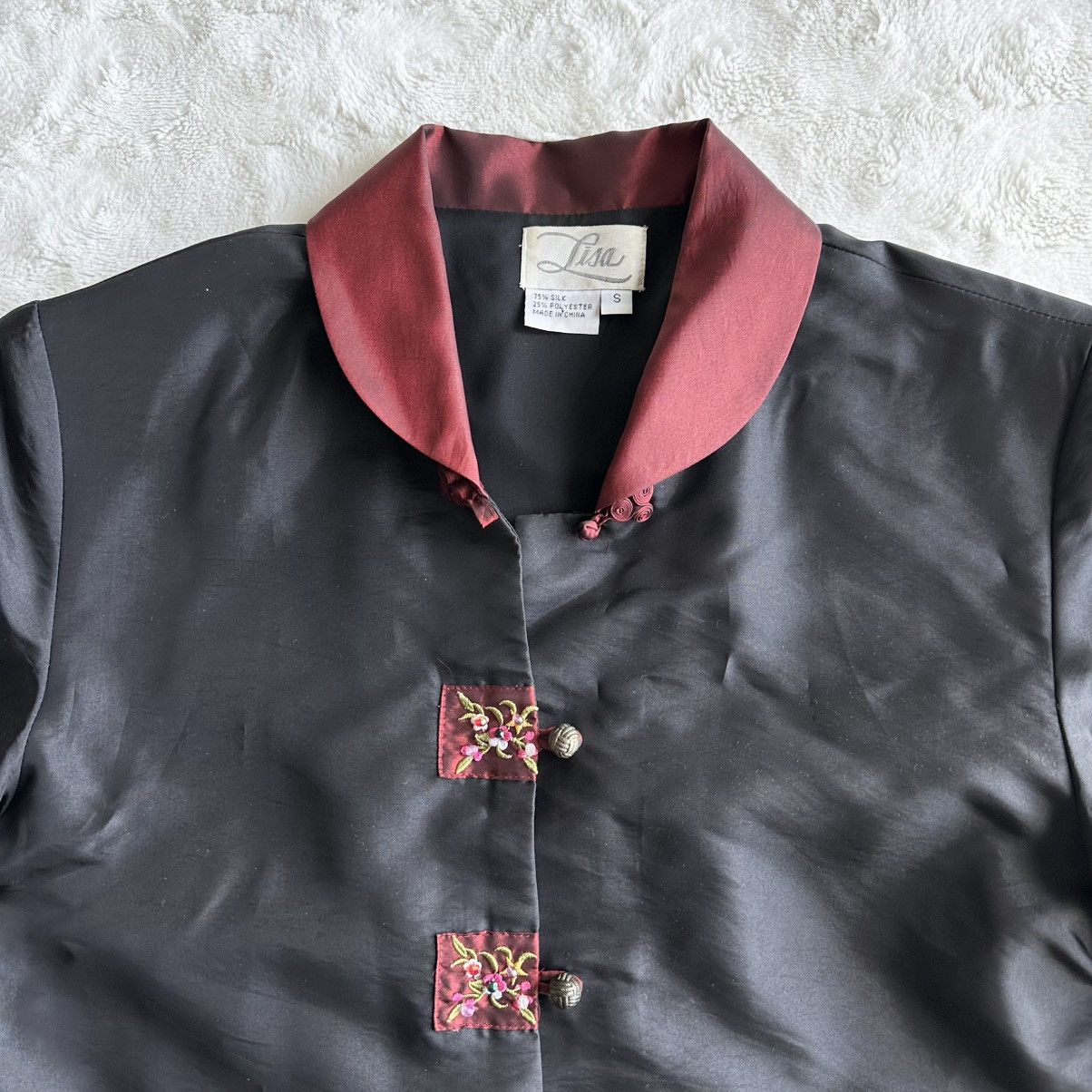 Other Vintage Lisa Jacket Womens Small Black Silk Floral 3/4 Slv Size S / US 4 / IT 40 - 3 Thumbnail