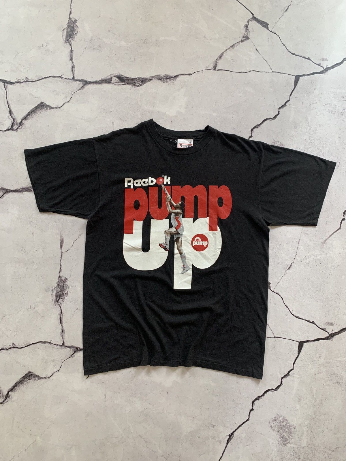 Reebok Reebok Vintage 90s Pump Up T-Shirt Black Single Stitch Size US XL / EU 56 / 4 - 2 Thumbnail