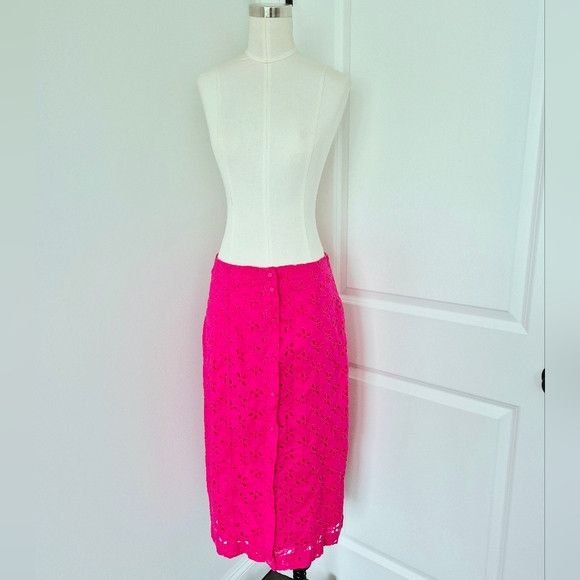 J.Crew Button-Front Eyelet Skirt Floral Party Spring Summer Travel Size 27" / US 4 / IT 40 - 5 Thumbnail