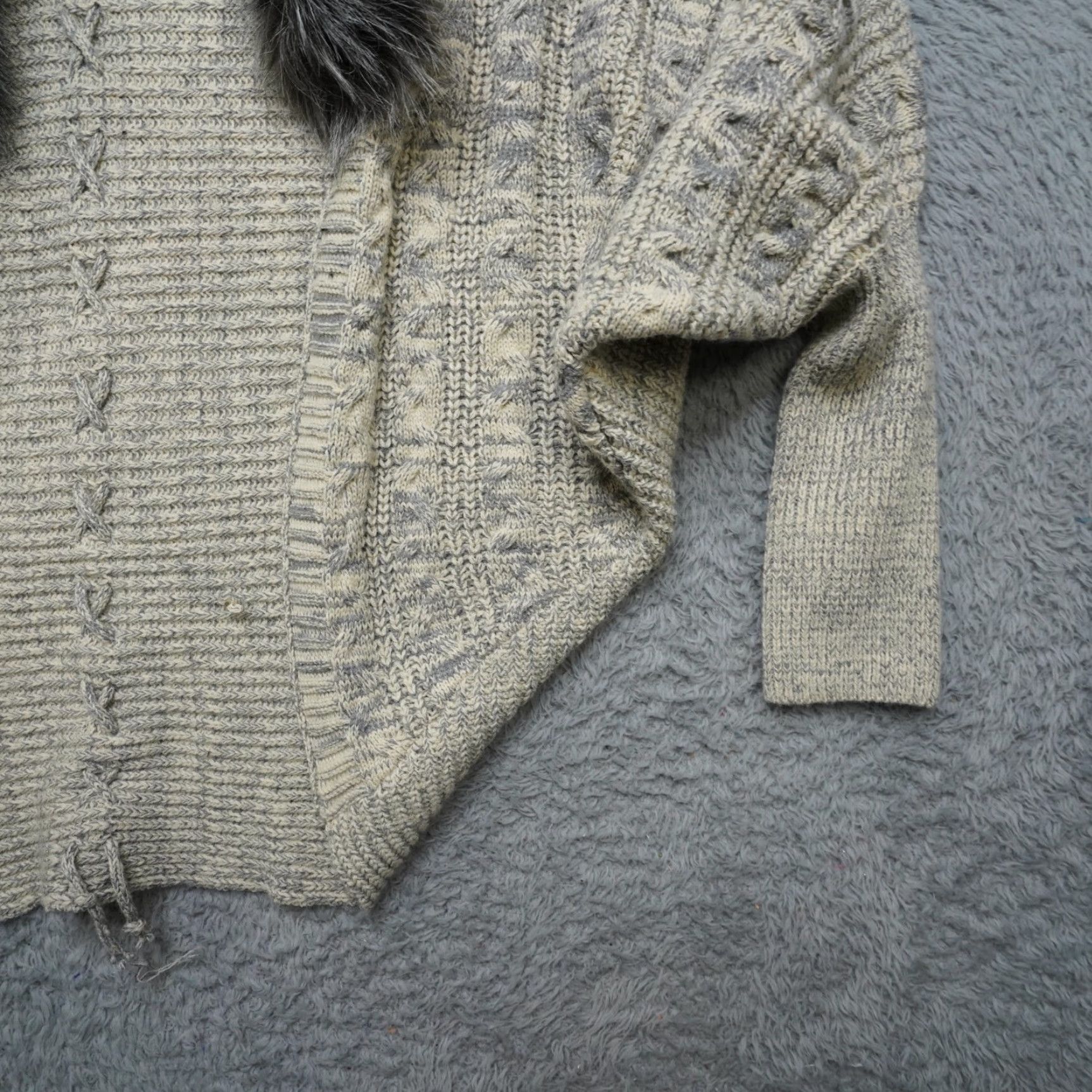 Vintage Lauriebells Sweater Cardigan Womens L Beige Knit Faux Fur Cable Open Slim Casual Autumn Winter 2020s Mens Girls Size L / US 10 / IT 46 - 6 Thumbnail